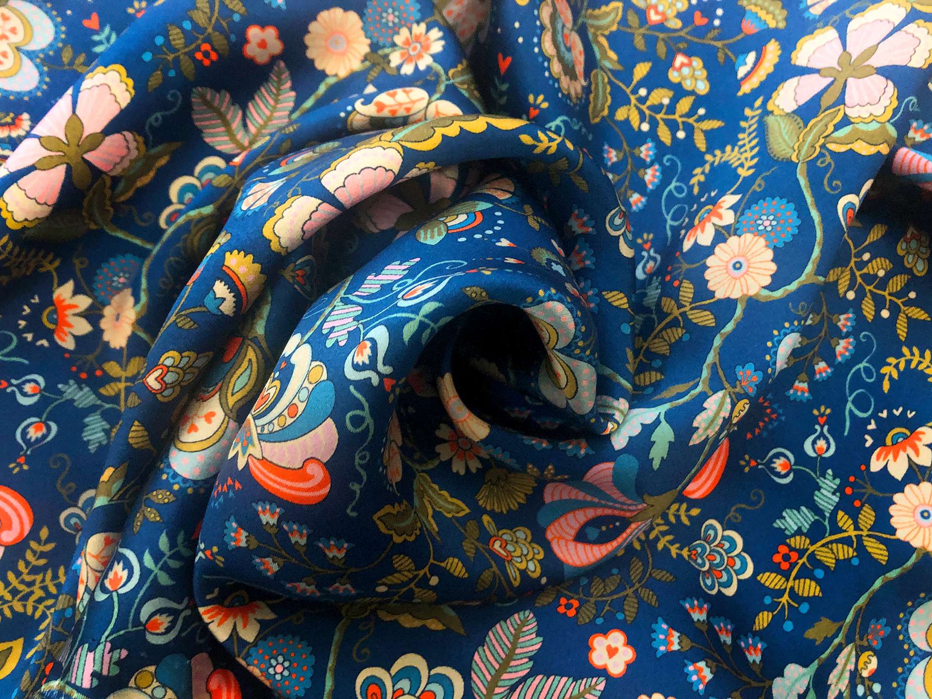 Liberty Silk Charmeuse Floral Print in Cobalt