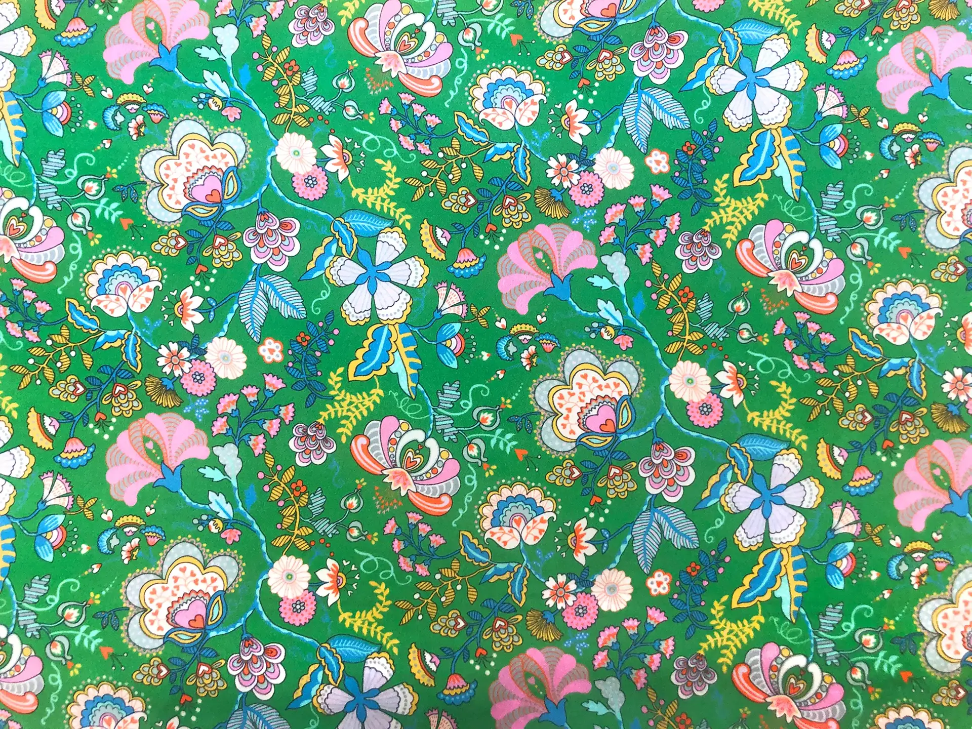 Liberty Silk Charmeuse Floral Print in Green Background