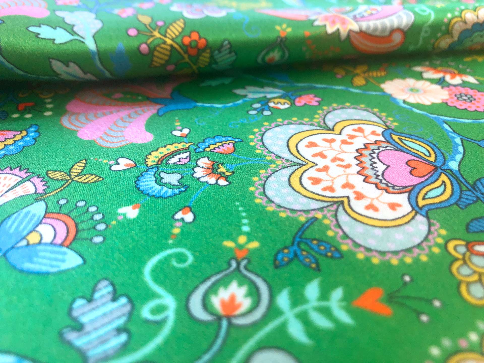 Liberty Silk Charmeuse Floral Print in Green Background