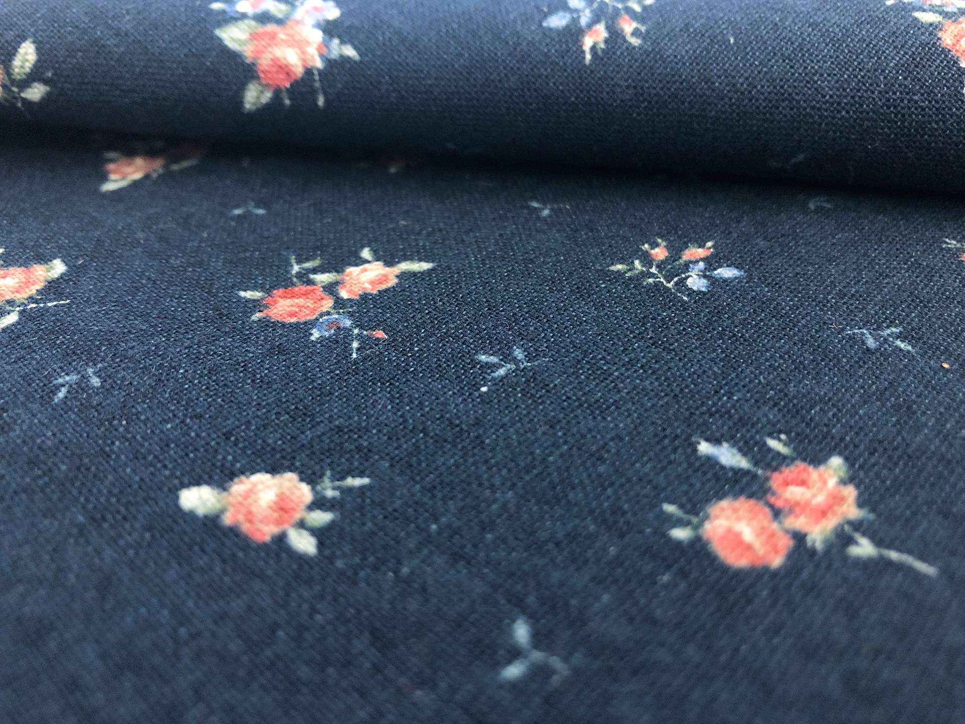 Japanese Cotton Linen Petite Floral Print in Navy