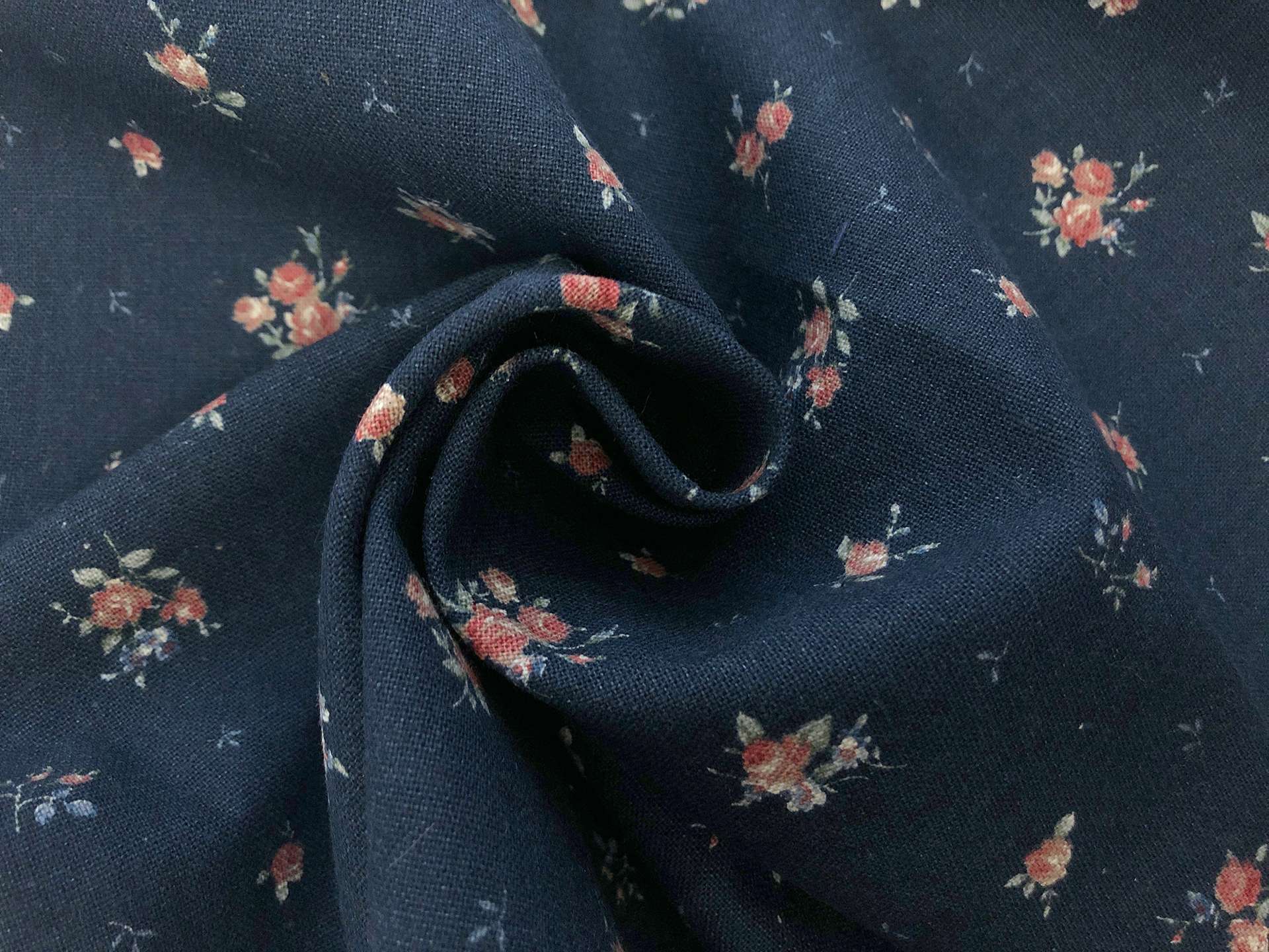 Japanese Cotton Linen Petite Floral Print in Navy