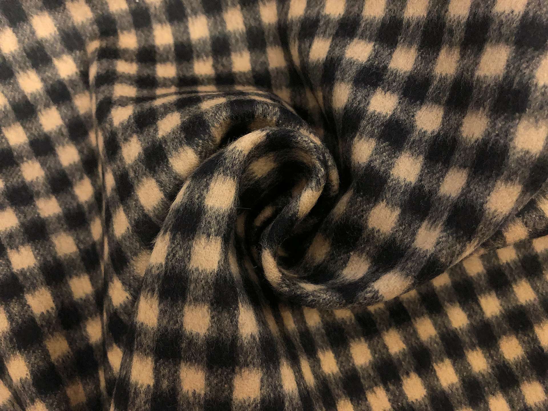 Italian Wool Check Coating in Tan