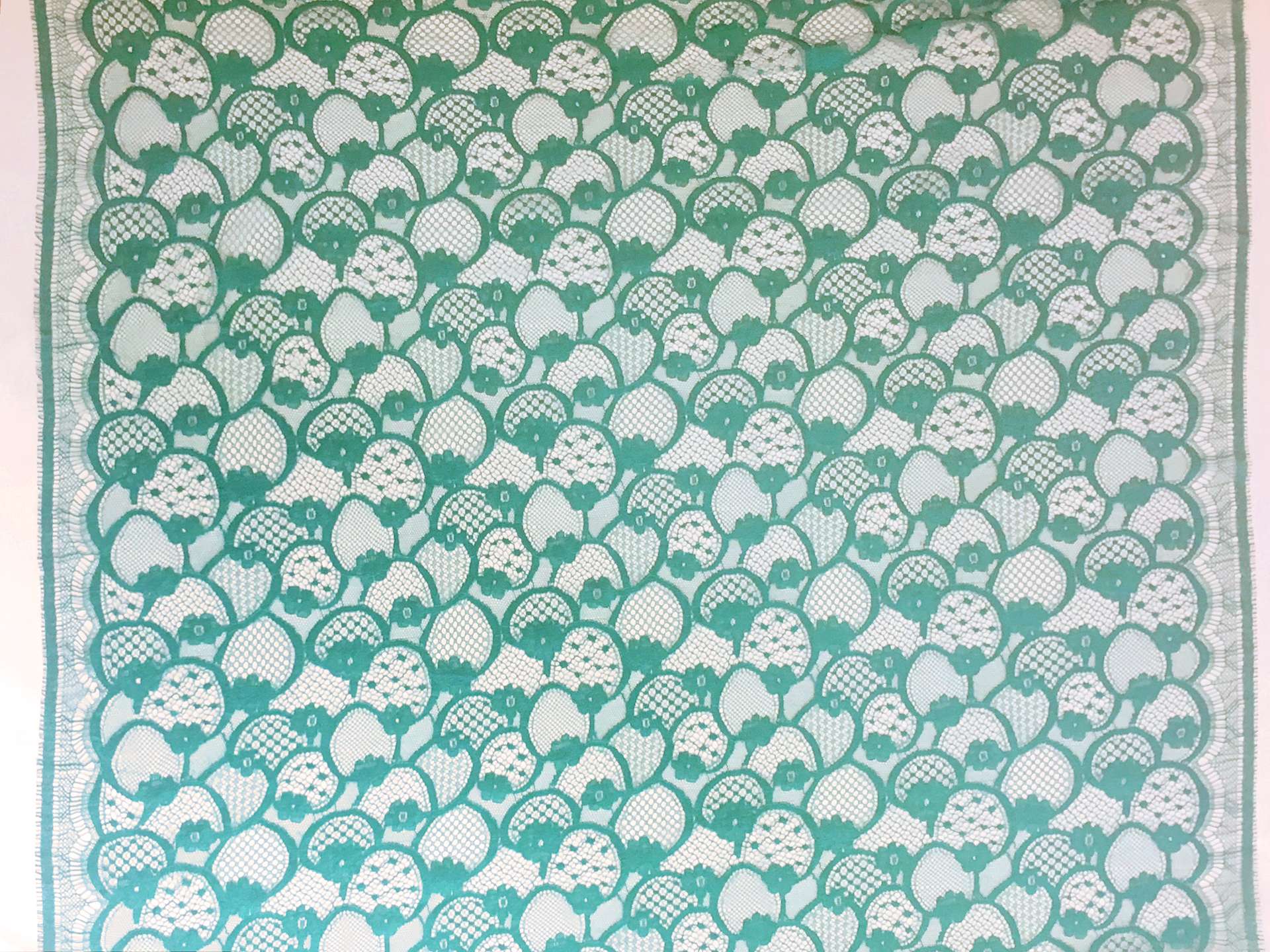 Chantilly Lace with Double Scallop with Floral Motifs in Jungle Green