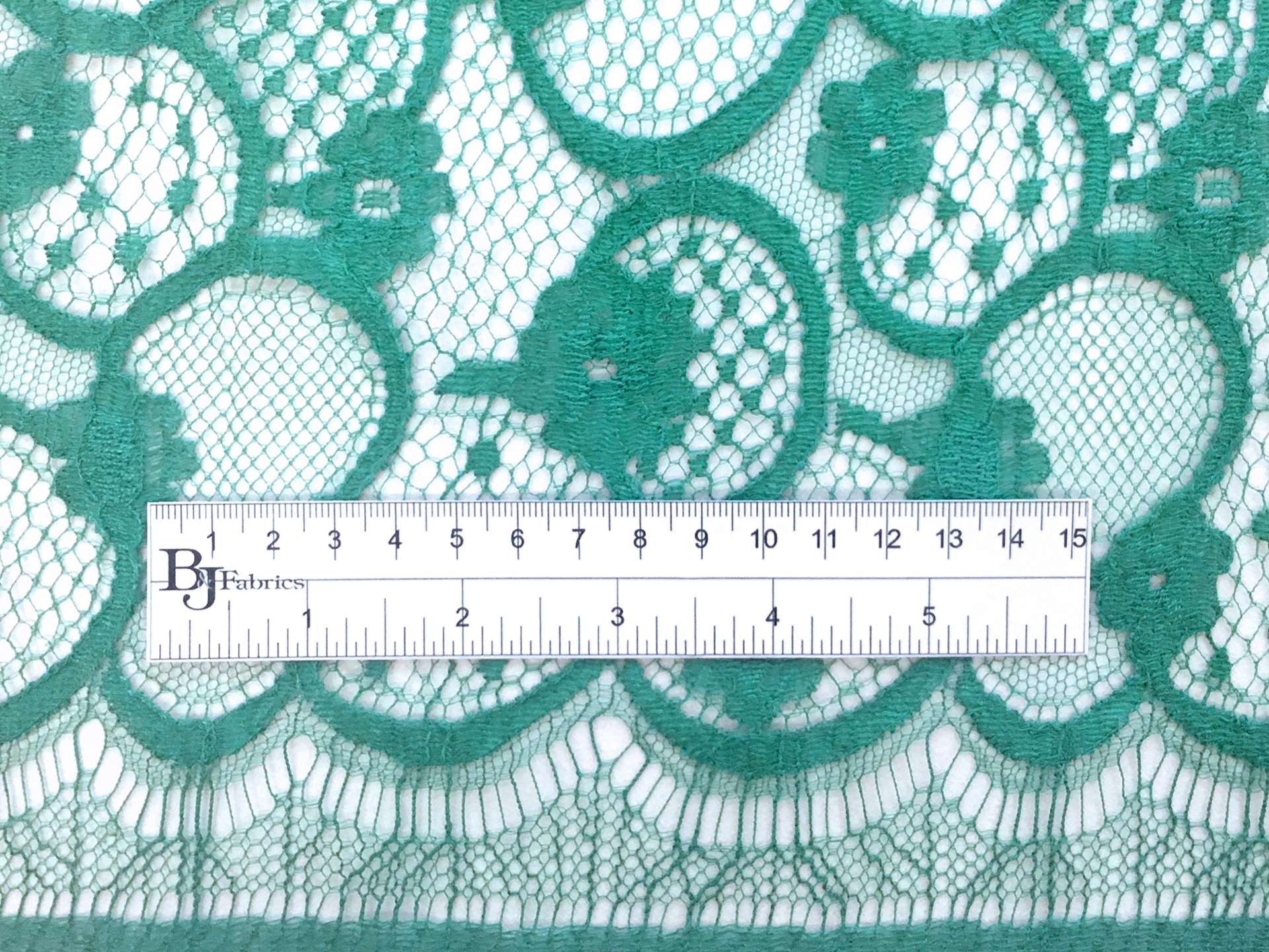 Chantilly Lace with Double Scallop with Floral Motifs in Jungle Green