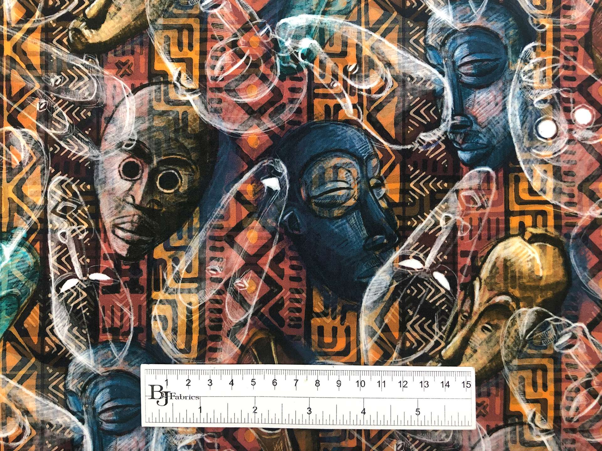 Cotton Broadcloth Tribal Masks Print