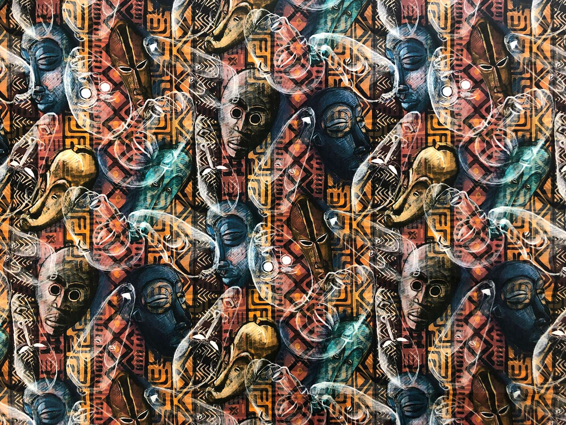 Cotton Broadcloth Tribal Masks Print