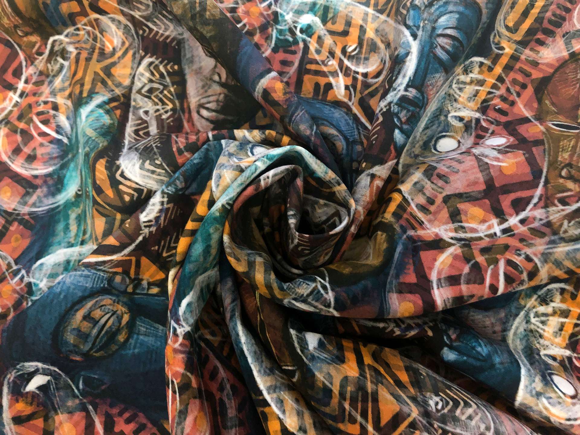 Cotton Broadcloth Tribal Masks Print