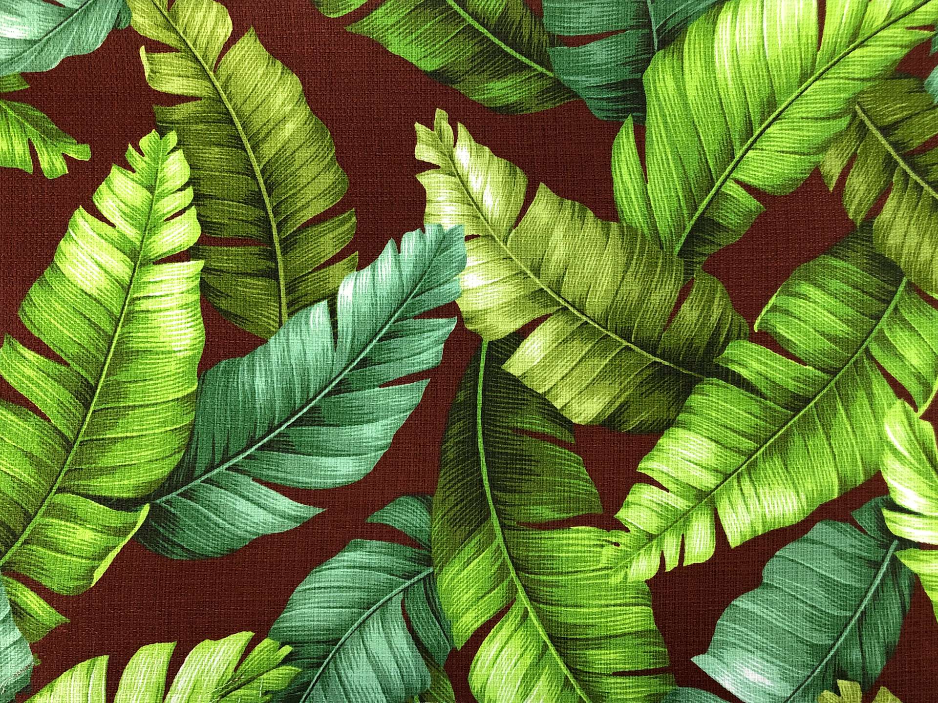 Cotton Linen Textured Tropical Leaves Print
