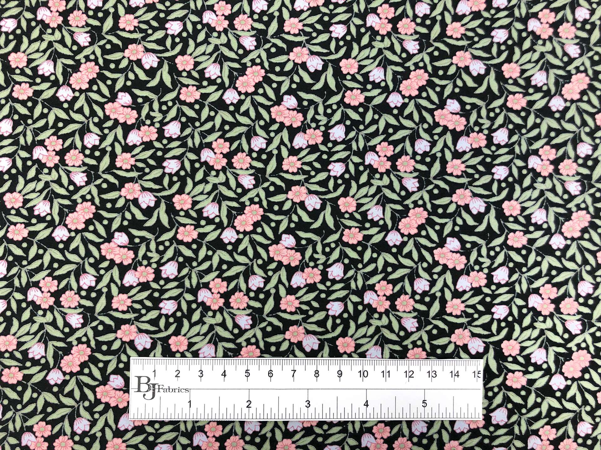 Japanese Cotton Broadcloth Petite Florals Print in Black Sky Blue Rose Pink Green