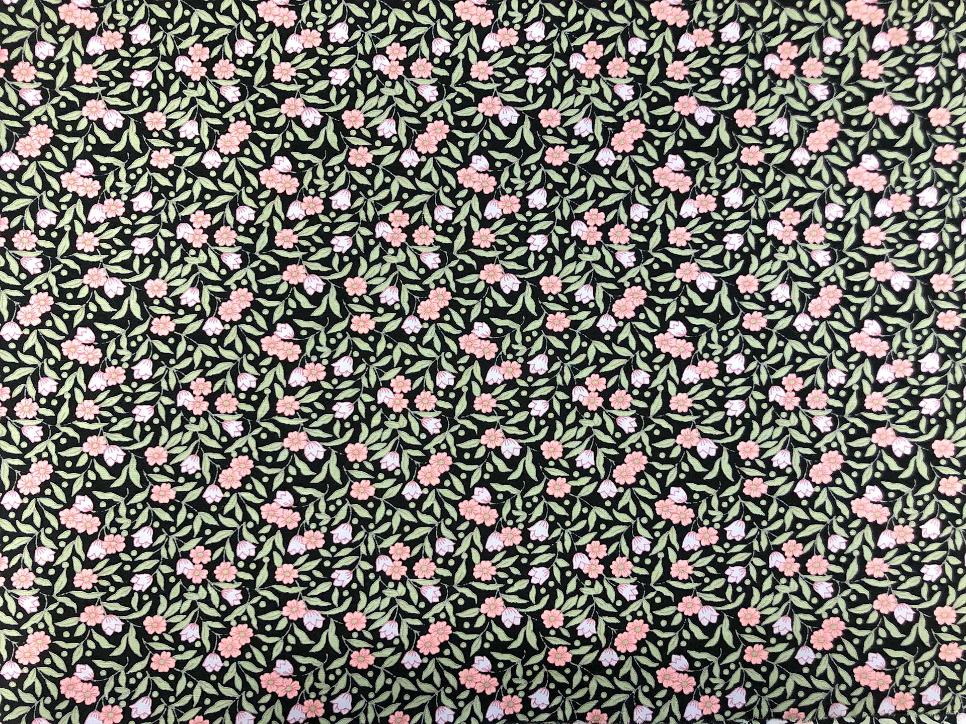 Japanese Cotton Broadcloth Petite Florals Print in Black Sky Blue Rose Pink Green