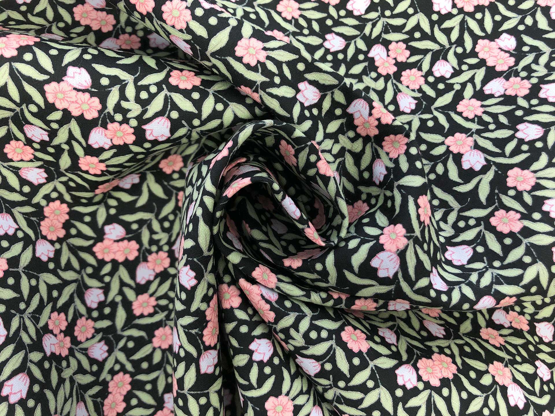 Japanese Cotton Broadcloth Petite Florals Print in Black Sky Blue Rose Pink Green