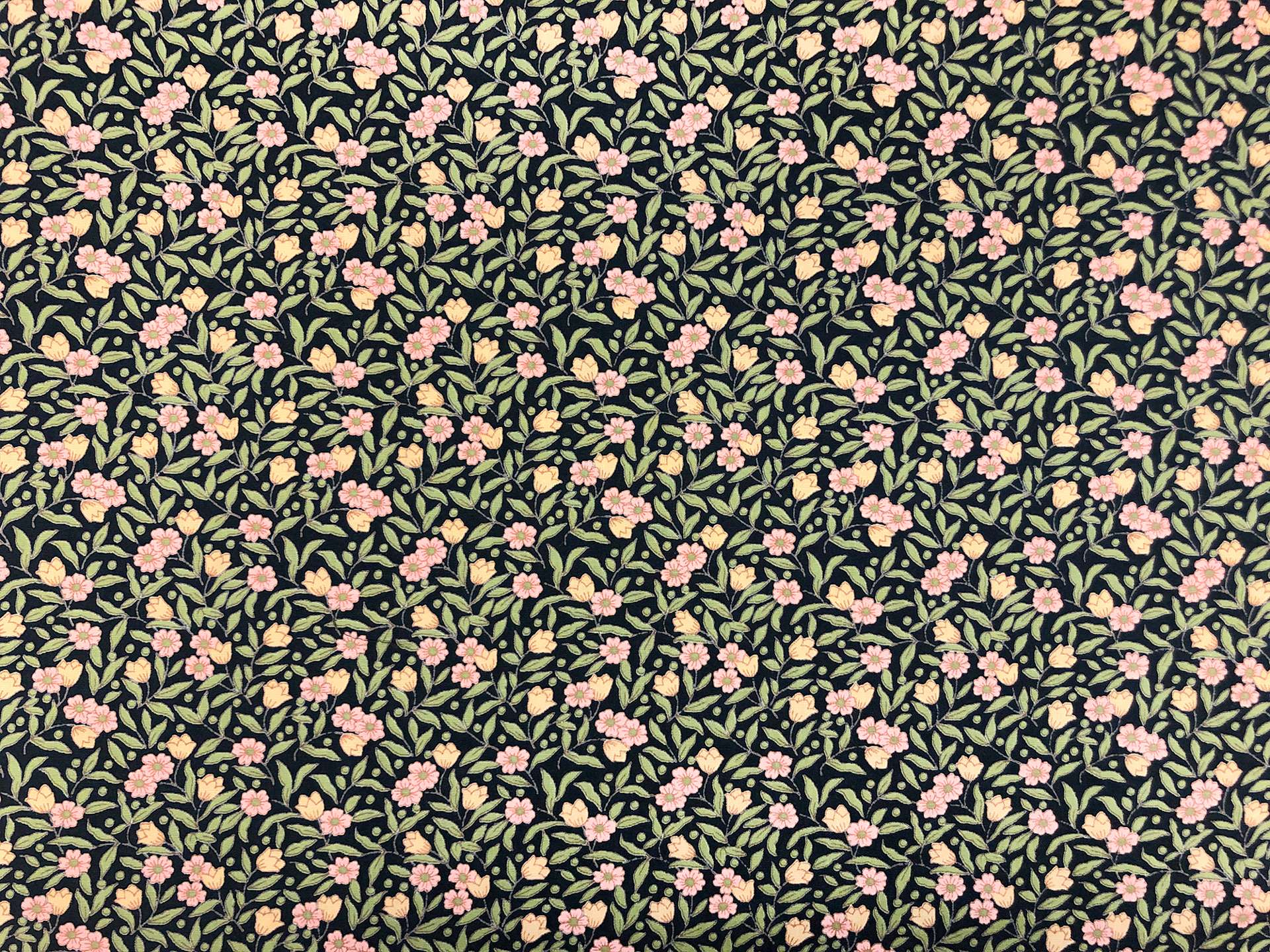 Japanese Cotton Broadcloth Petite Florals Print in Navy Pink Yellow Green