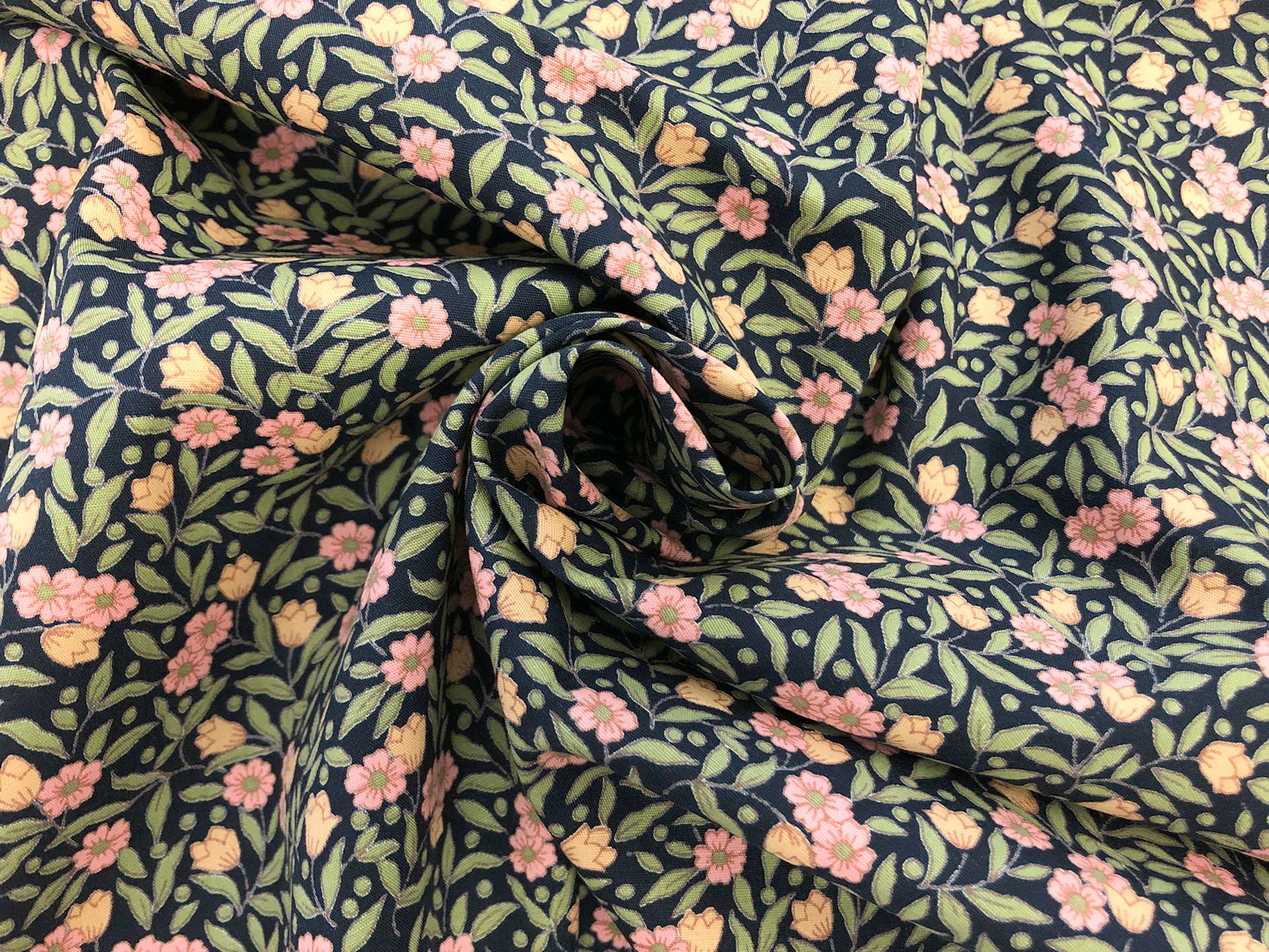 Japanese Cotton Broadcloth Petite Florals Print in Navy Pink Yellow Green