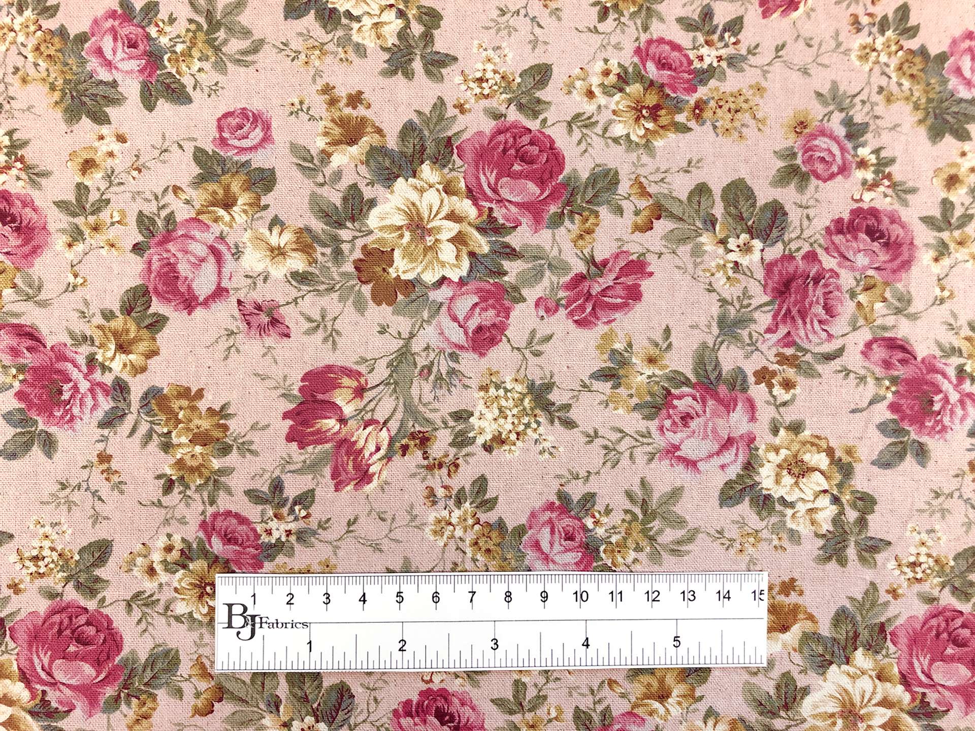 Japanese Cotton Linen Blend Floral Print in Dusty Pink