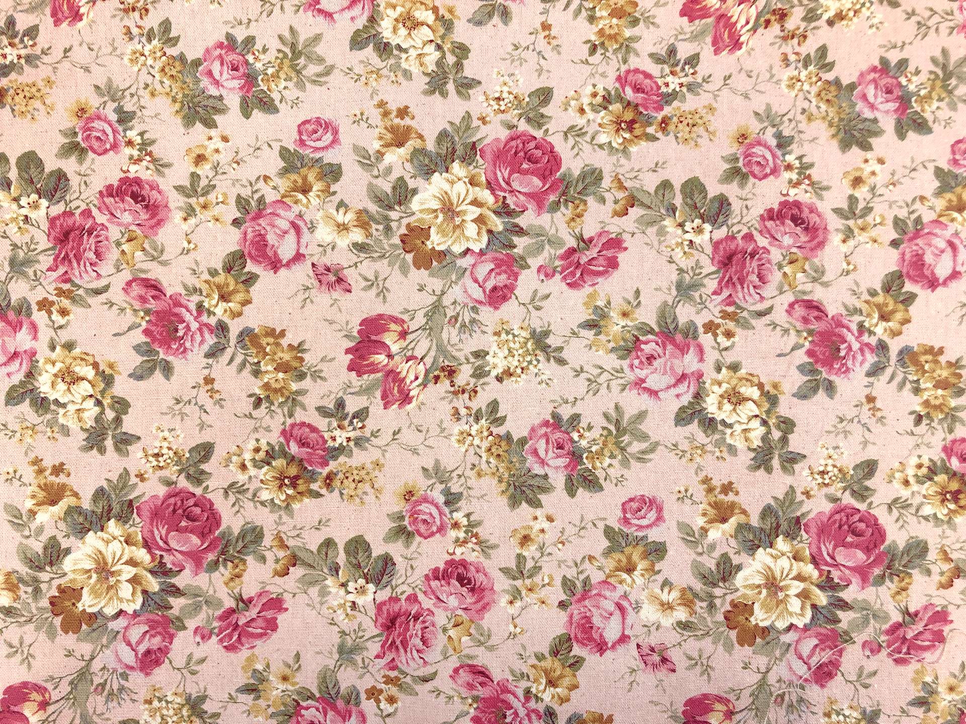 Japanese Cotton Linen Blend Floral Print in Dusty Pink