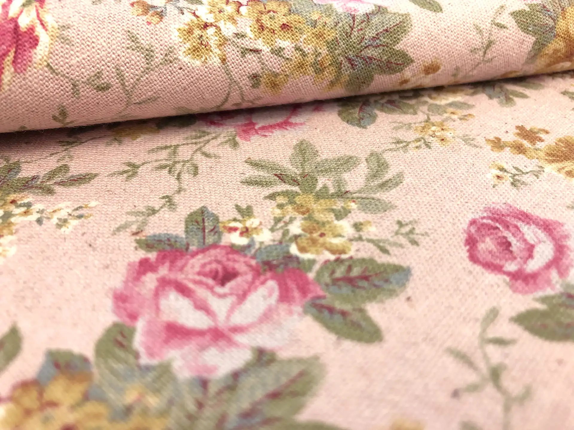 Japanese Cotton Linen Blend Floral Print in Dusty Pink