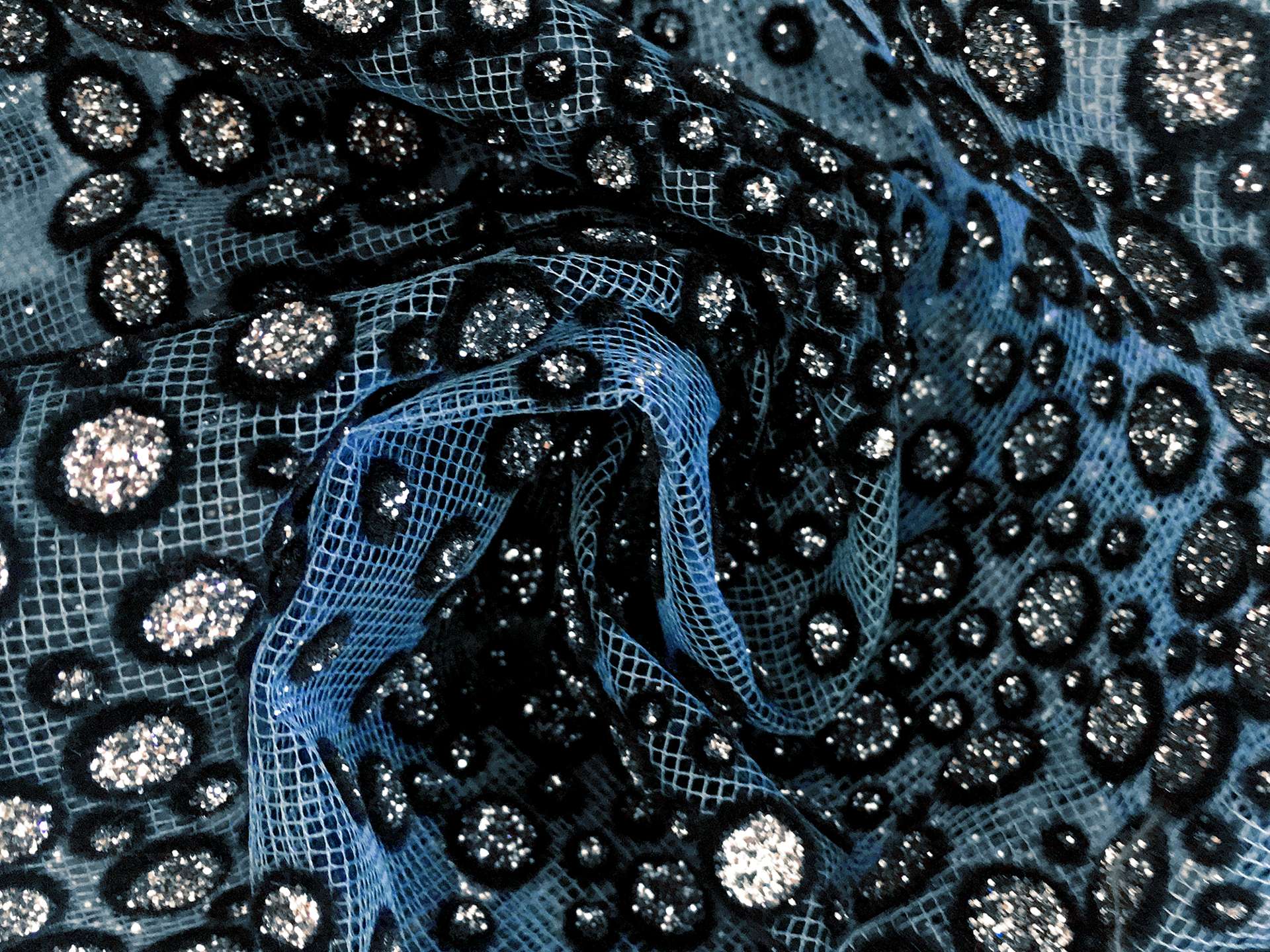 Metallic Flocked Tulle in a Diagonal Stripe Pattern
