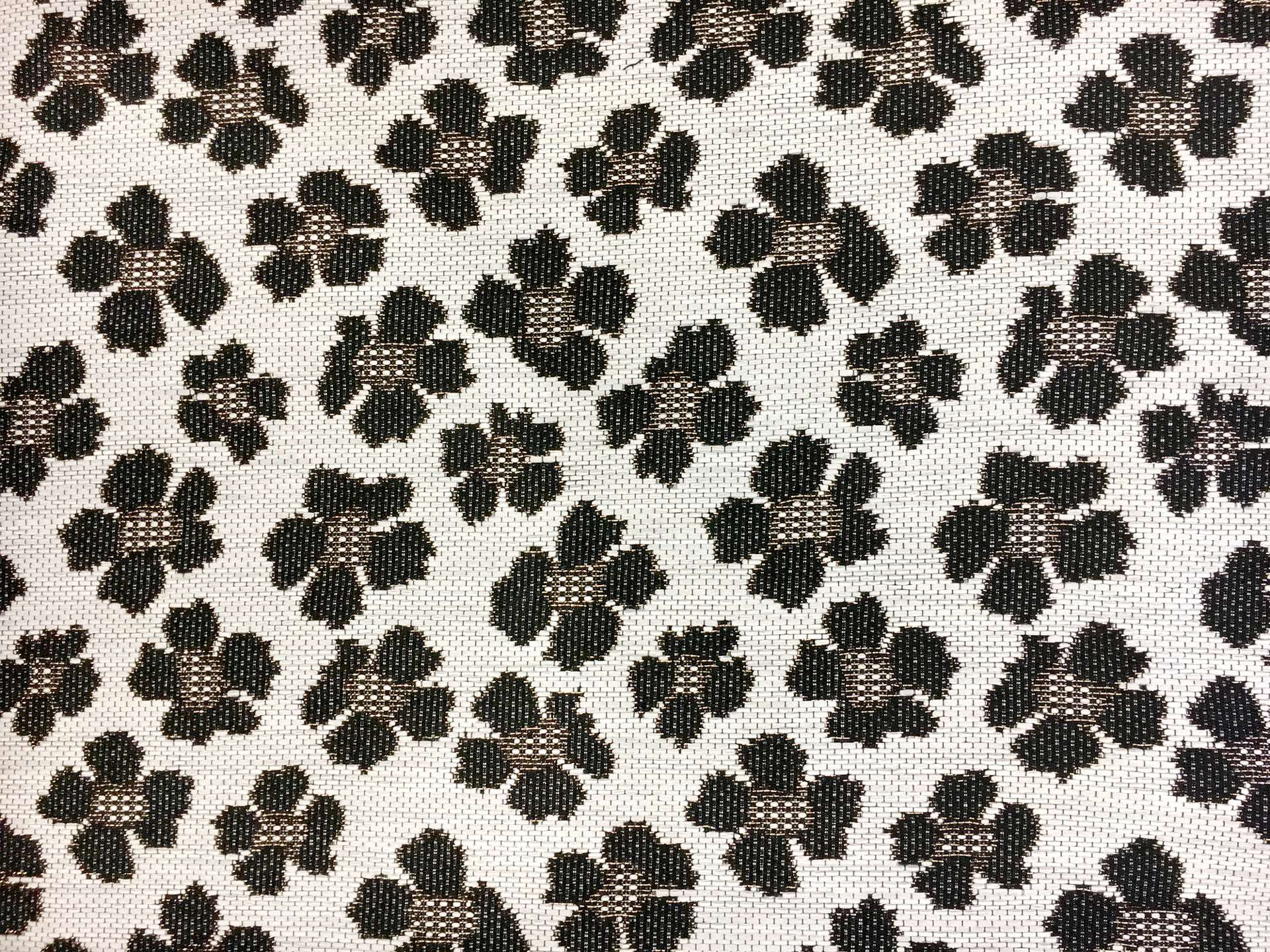Metallic Raffia Brocade in White & Black Florals