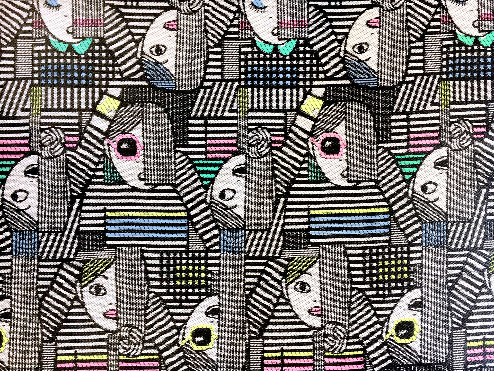 Woven Coated Raffia Brocade with Glamorous Women's Faces 