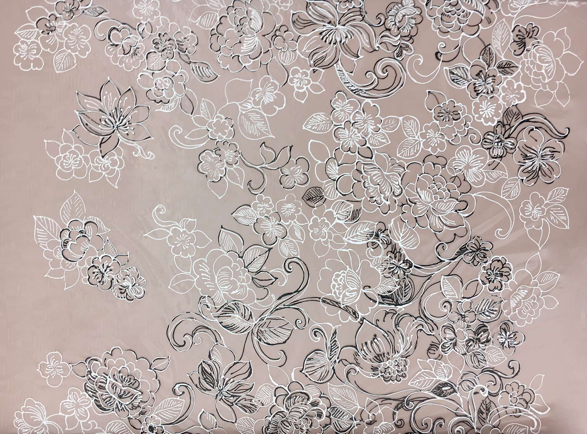 Nude Nylon Tulle with Hand Painted Florals