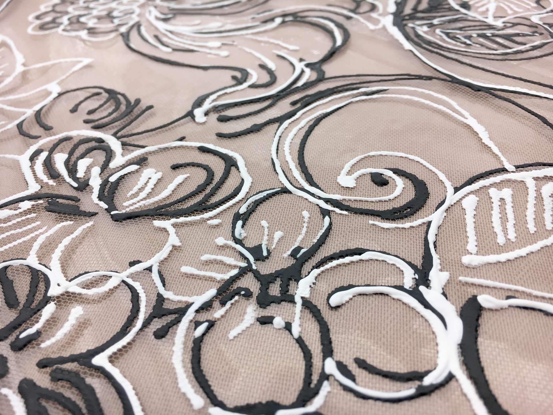 Nude Nylon Tulle with Hand Painted Florals