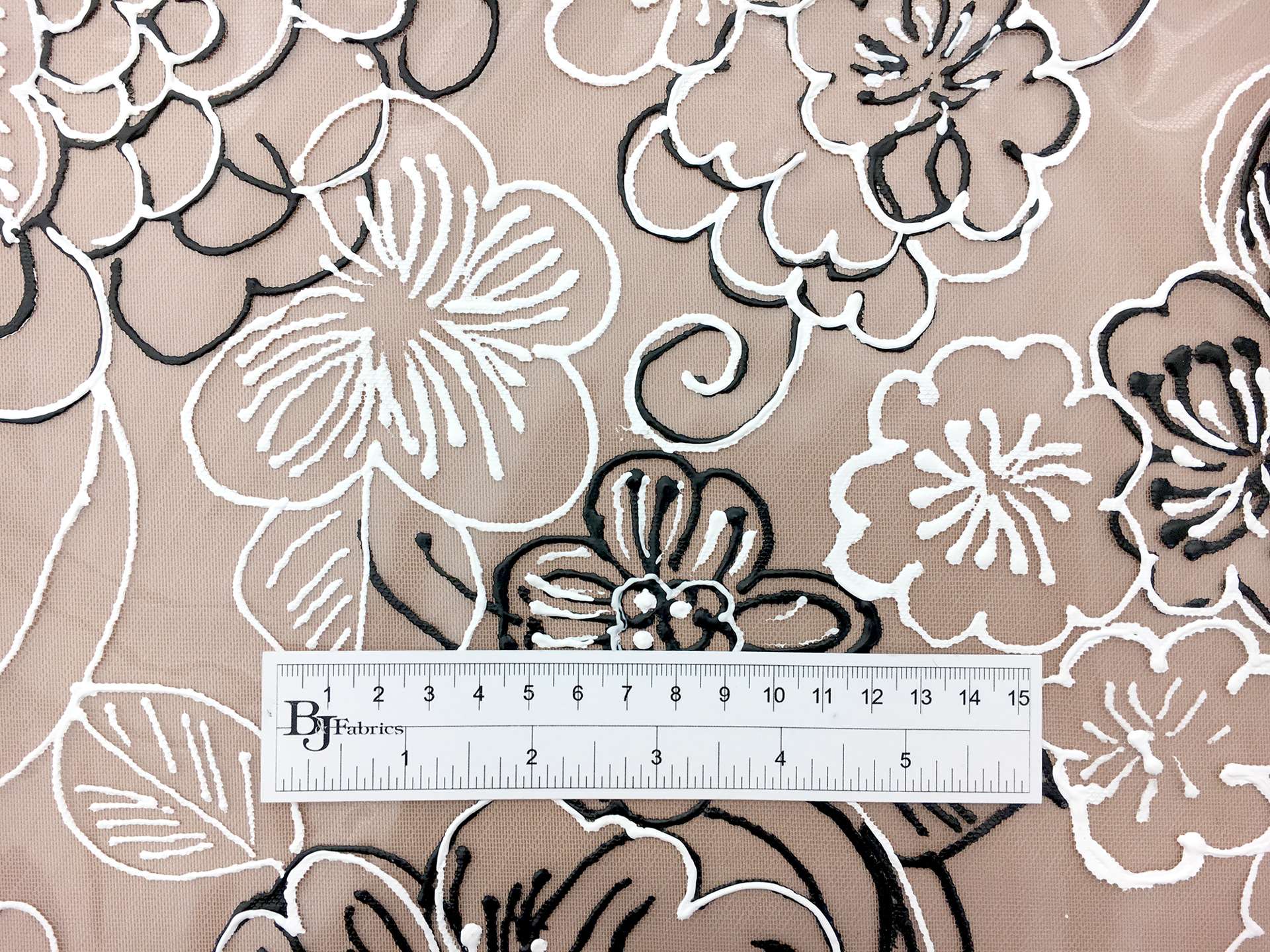 Nude Nylon Tulle with Hand Painted Florals
