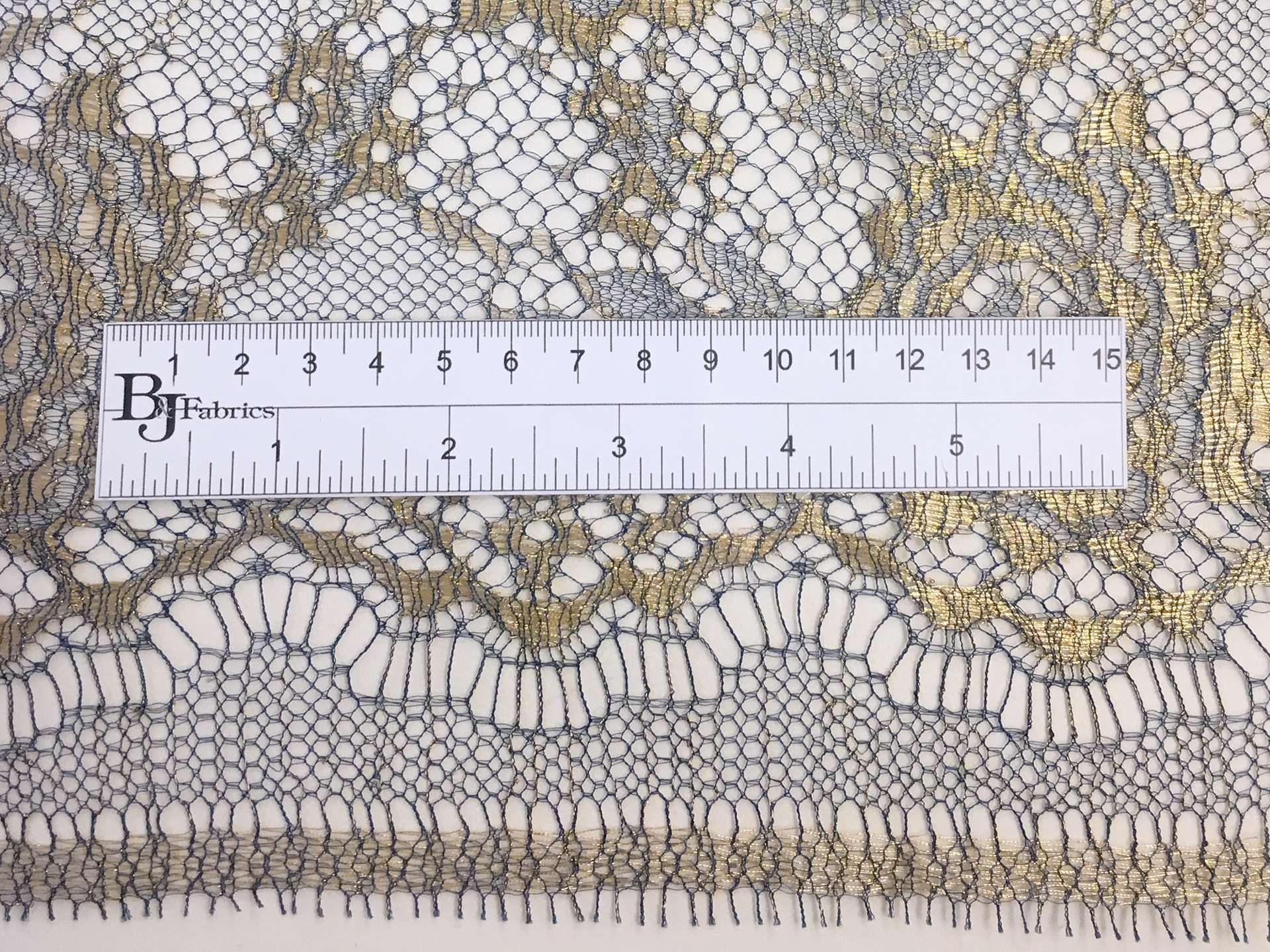 Metallic Chantilly Lace with Floral Motifs in Royal Blue and Gold