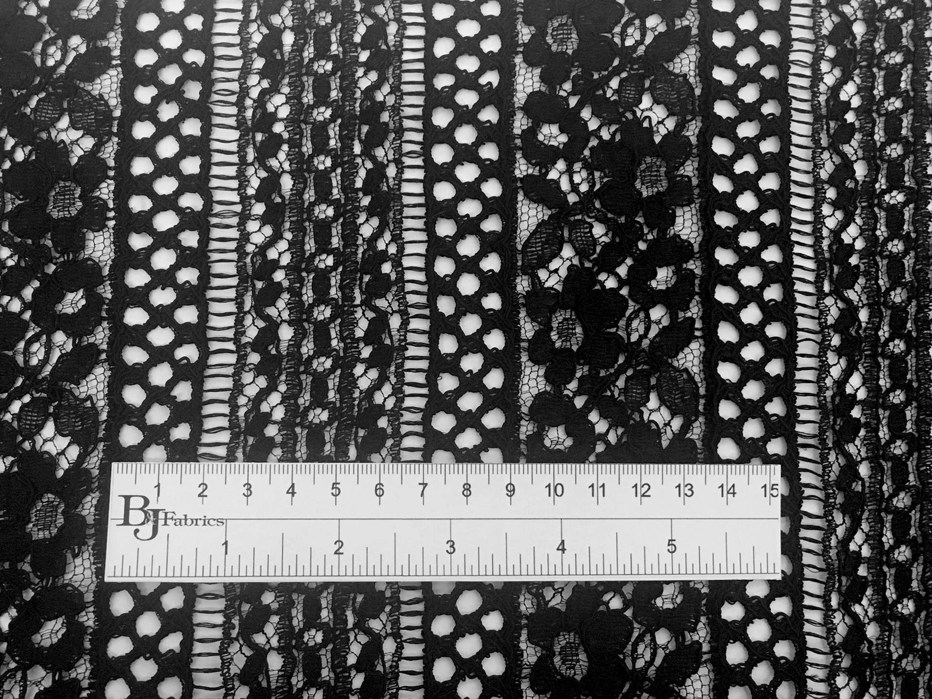 Corded Chantilly Lace with Striped Floral Pattern in Black