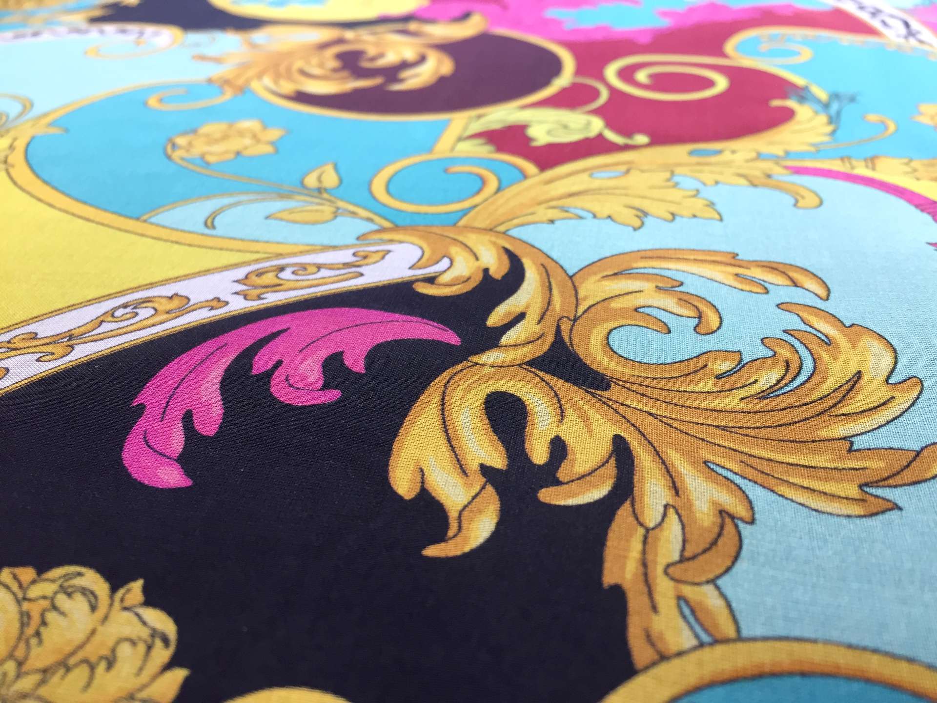 Printed Silk Chiffon with Psychedelic Filigrees On Multicolor Background