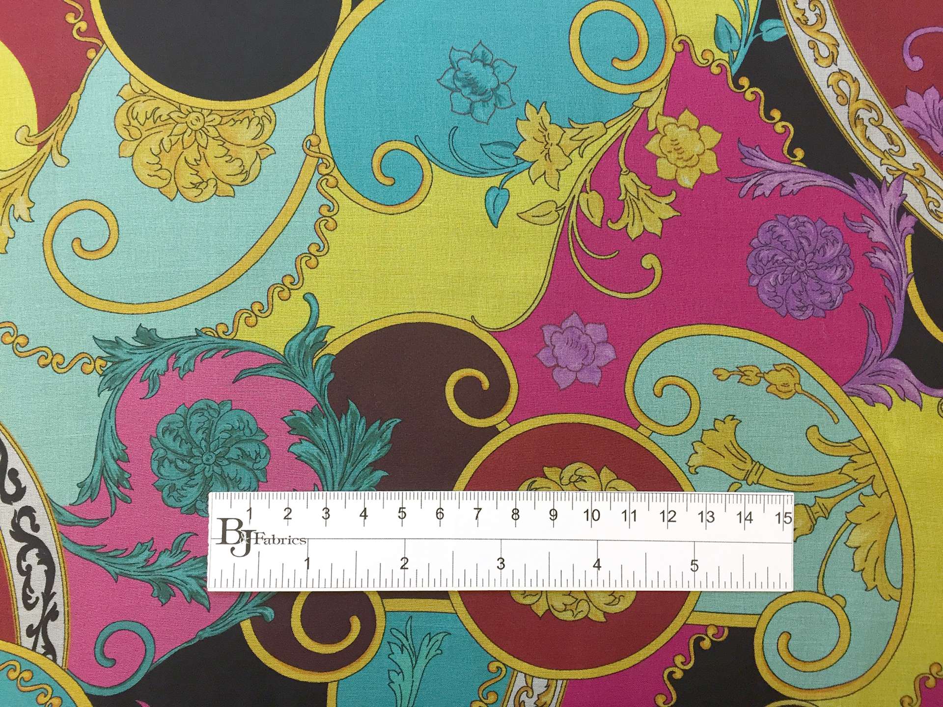 Printed Silk Chiffon with Psychedelic Filigrees On Multicolor Background