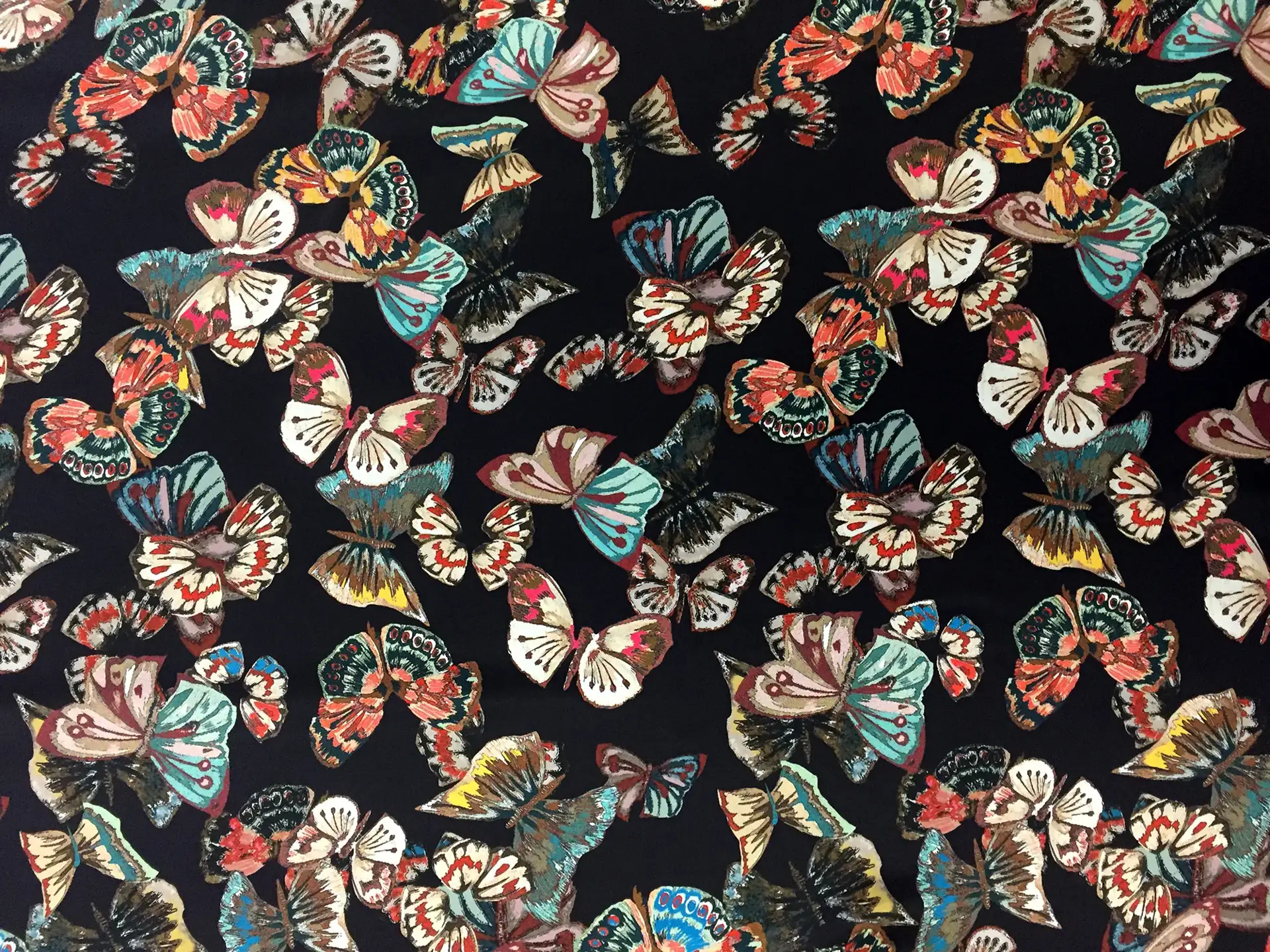 Printed Polyester Mikado with Butterflies in Black
