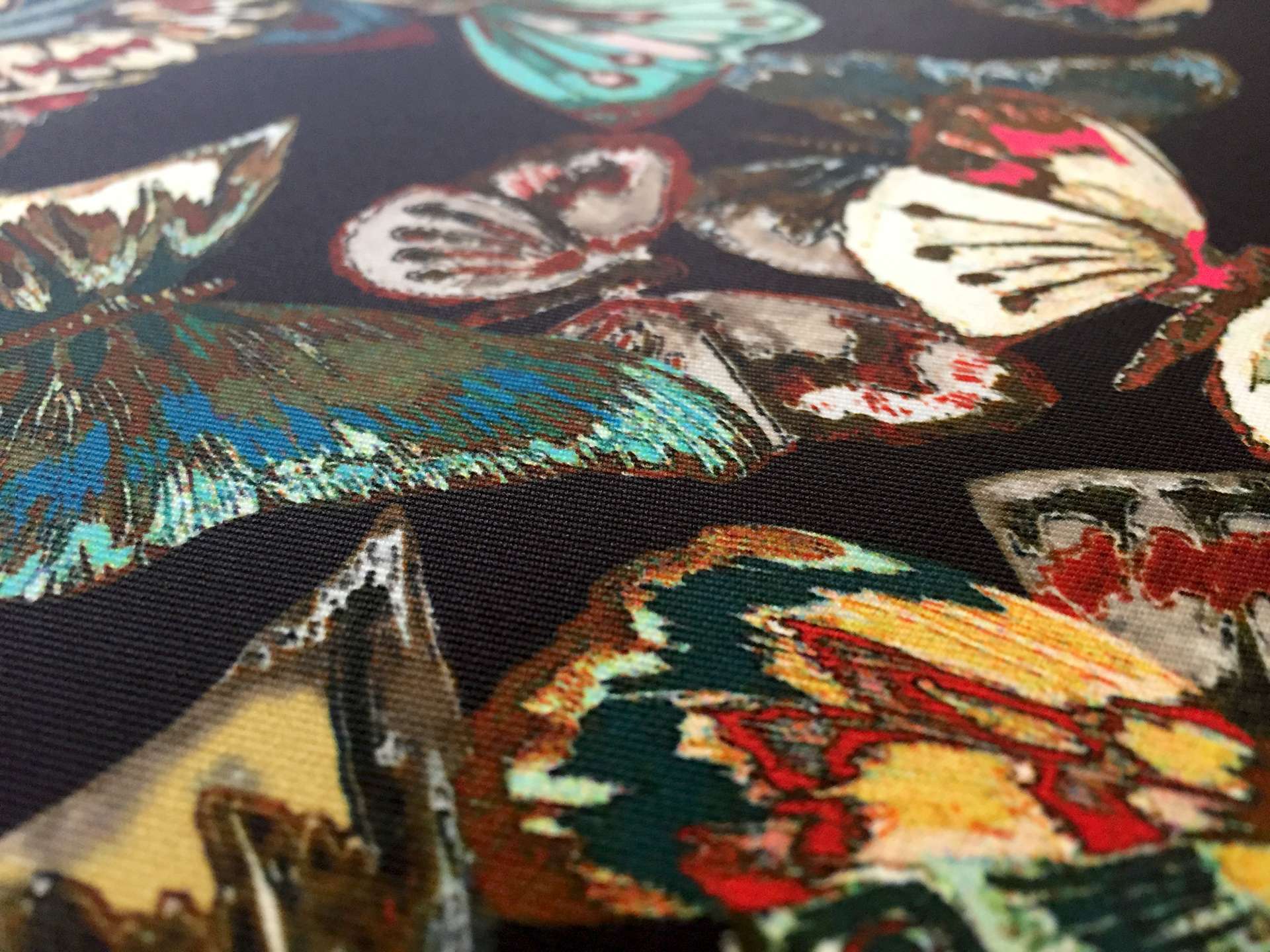 Printed Polyester Mikado with Butterflies in Black