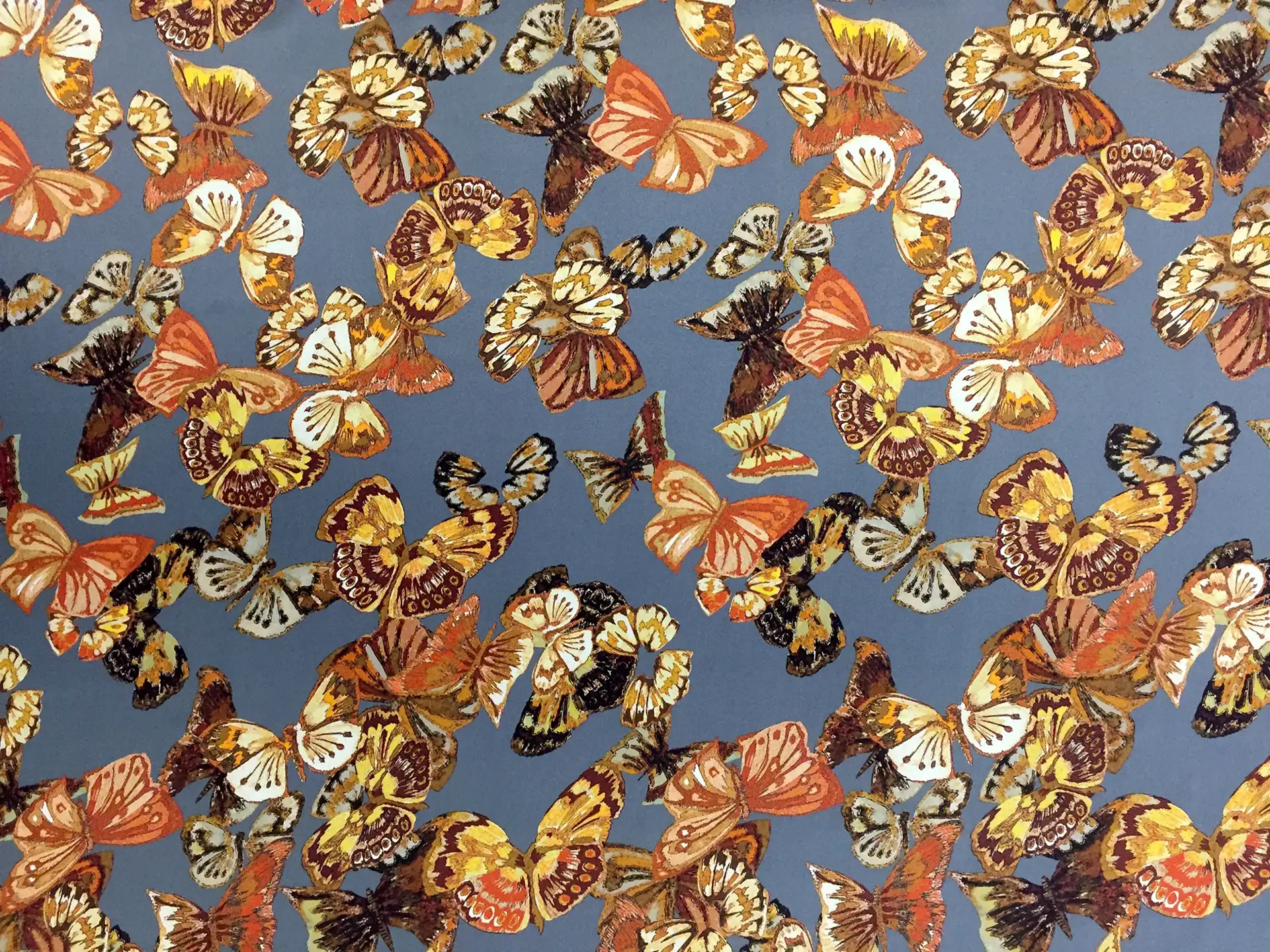Printed Polyester Mikado Animal Print with Butterflies in Grey