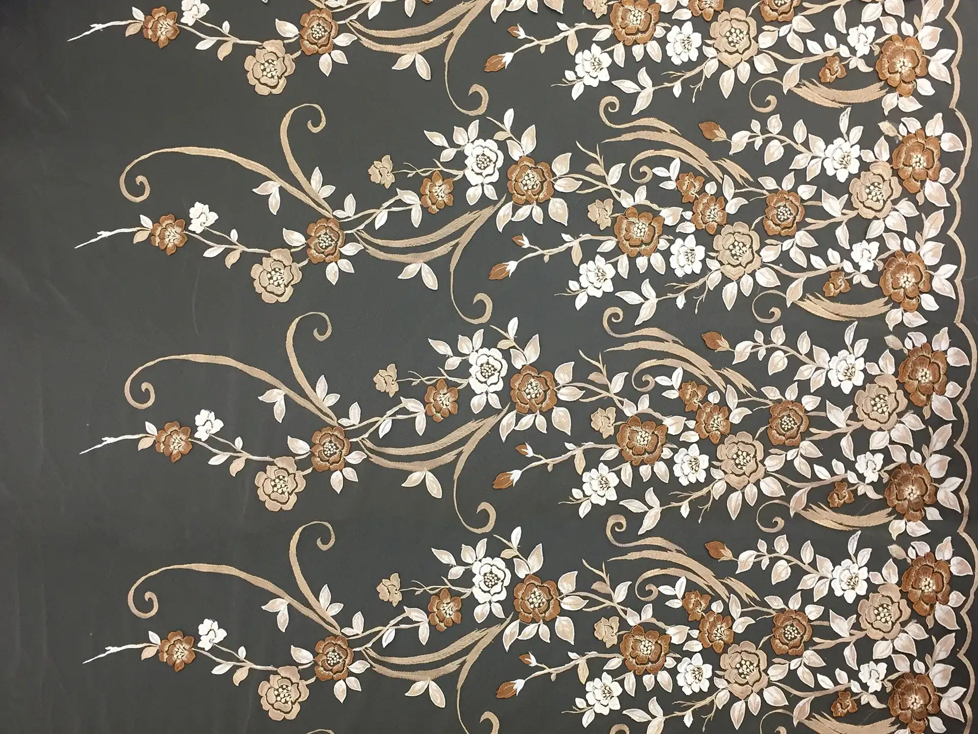 Embroidered Degrade and Appliqued Flowers on Tulle