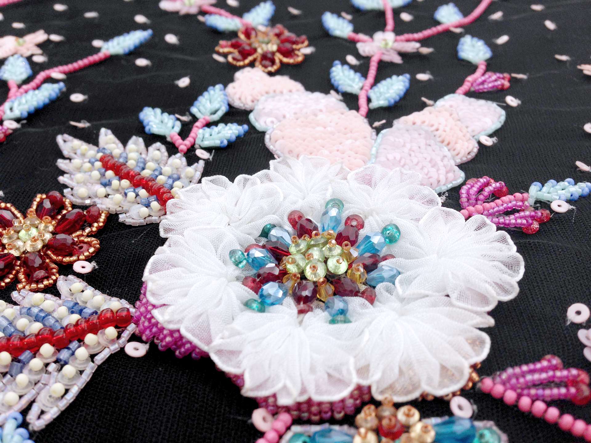 Degrade Embroidered and Beaded Tulle with Floral Appliques