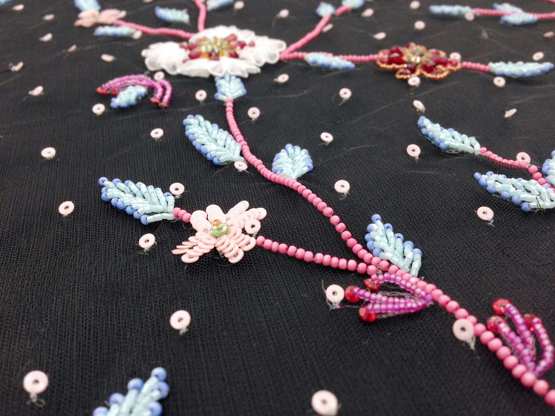 Degrade Embroidered and Beaded Tulle with Floral Appliques
