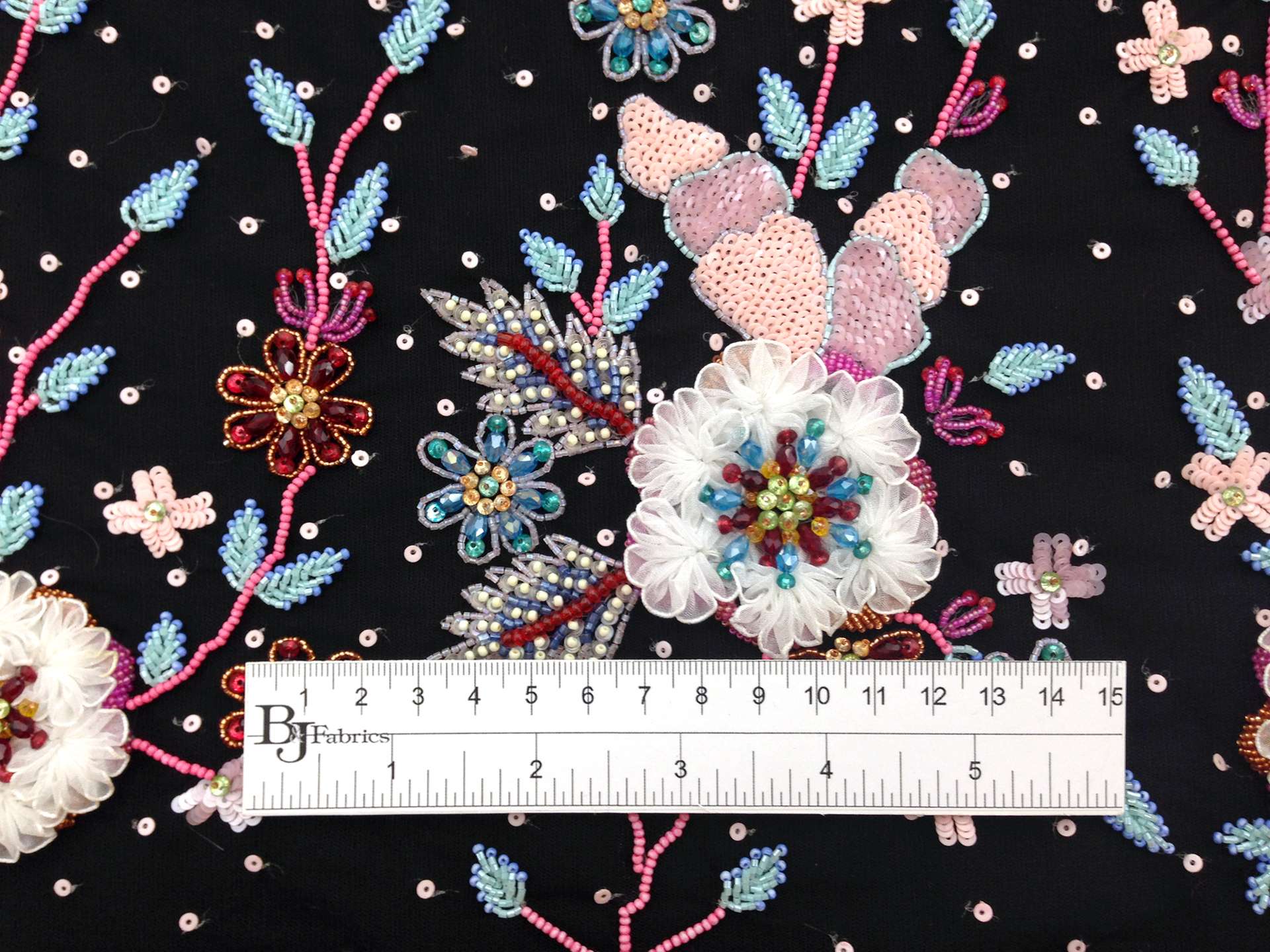 Degrade Embroidered and Beaded Tulle with Floral Appliques