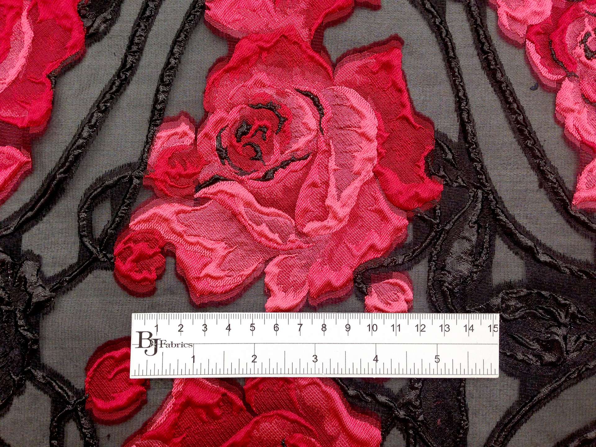 Silk Metallic Fil Coupe Organza with Large Roses