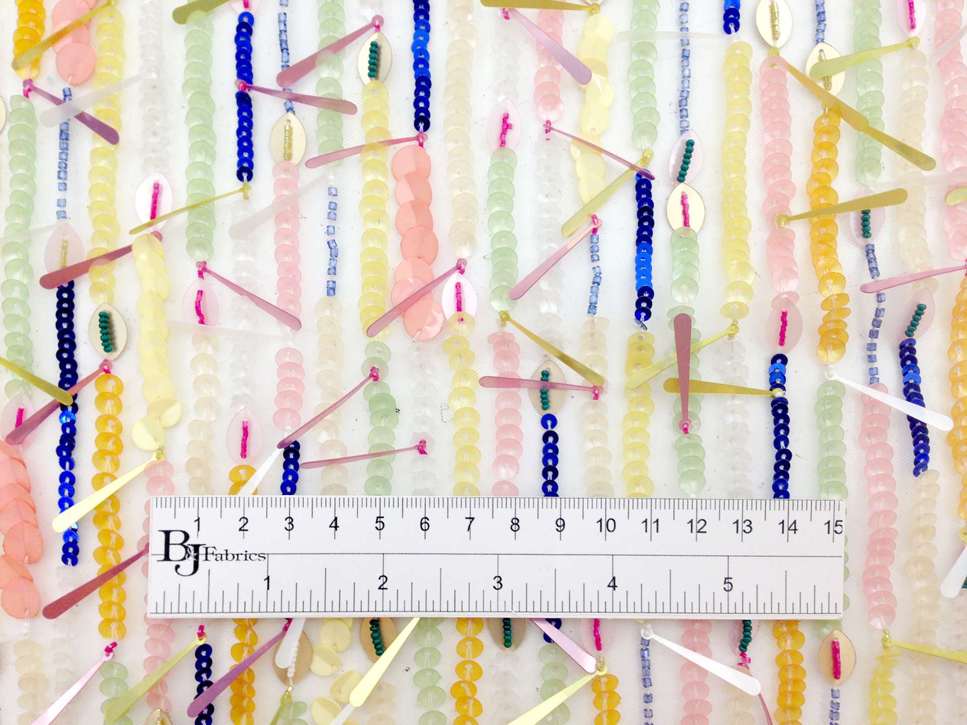 Beaded Tulle with Rows of Diverse Fun Colorful Beads