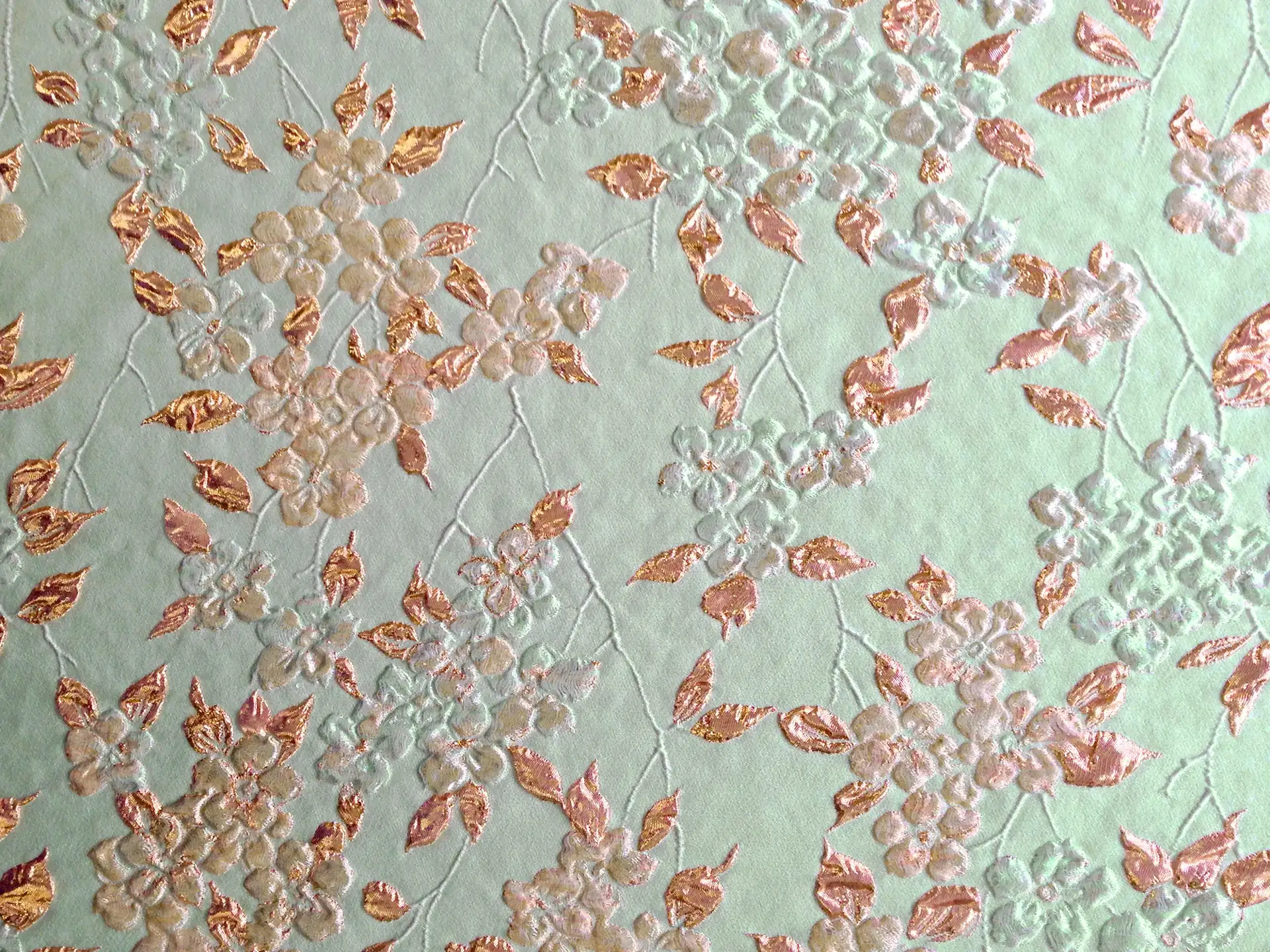Silk Blend Matelassé with Flowers and Metallic Leaves