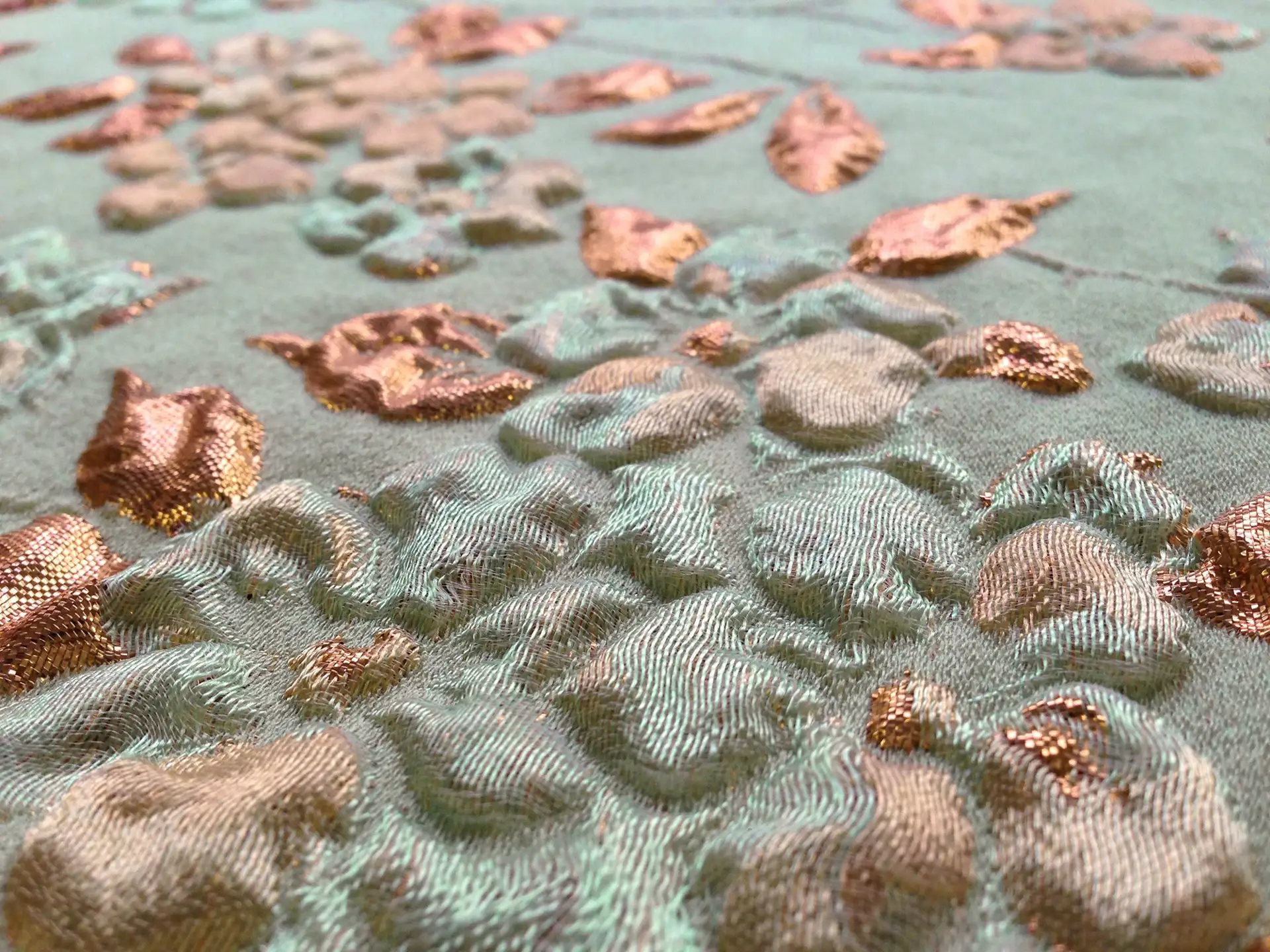 Silk Blend Matelassé with Flowers and Metallic Leaves