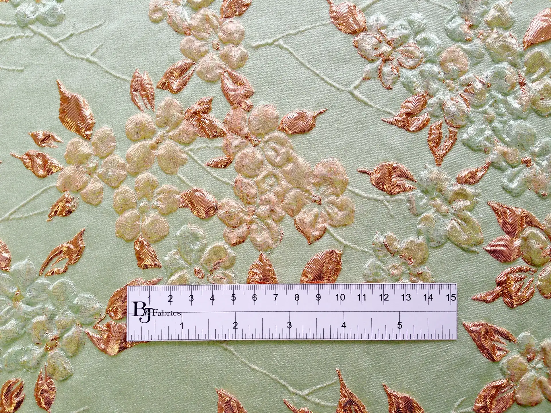 Silk Blend Matelassé with Flowers and Metallic Leaves