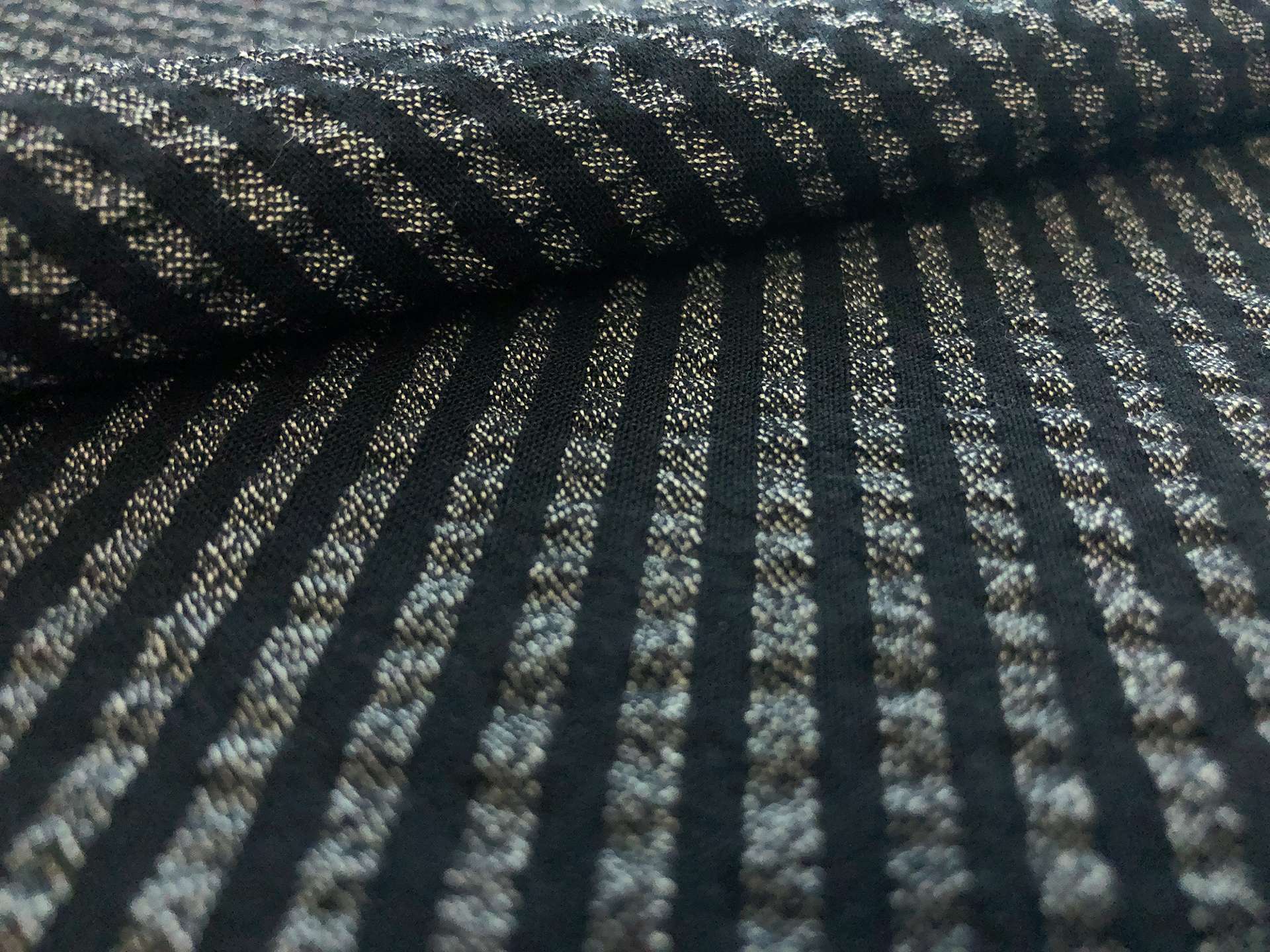 Stretch Wool Seersucker Suiting in Black