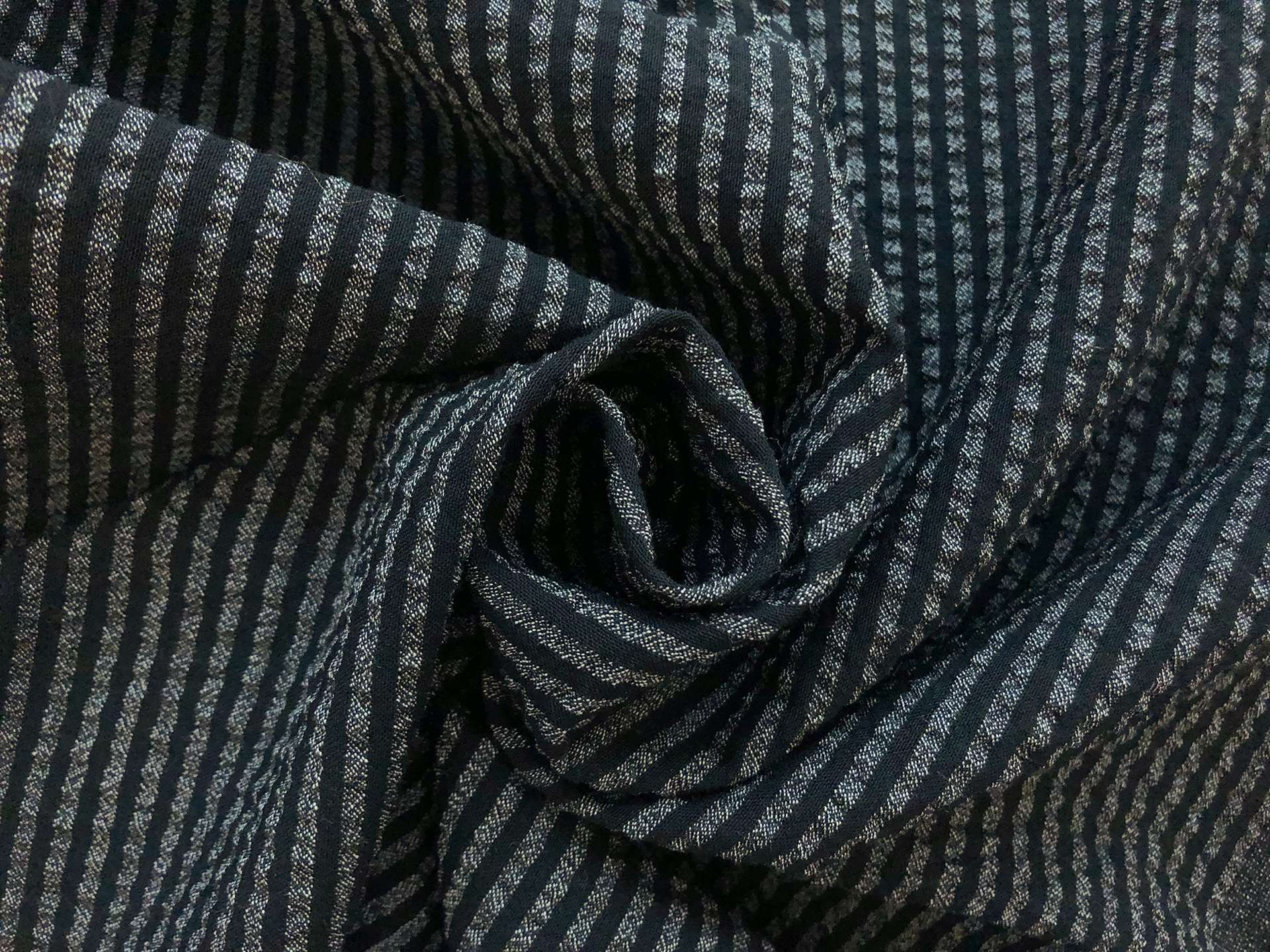 Stretch Wool Seersucker Suiting in Black