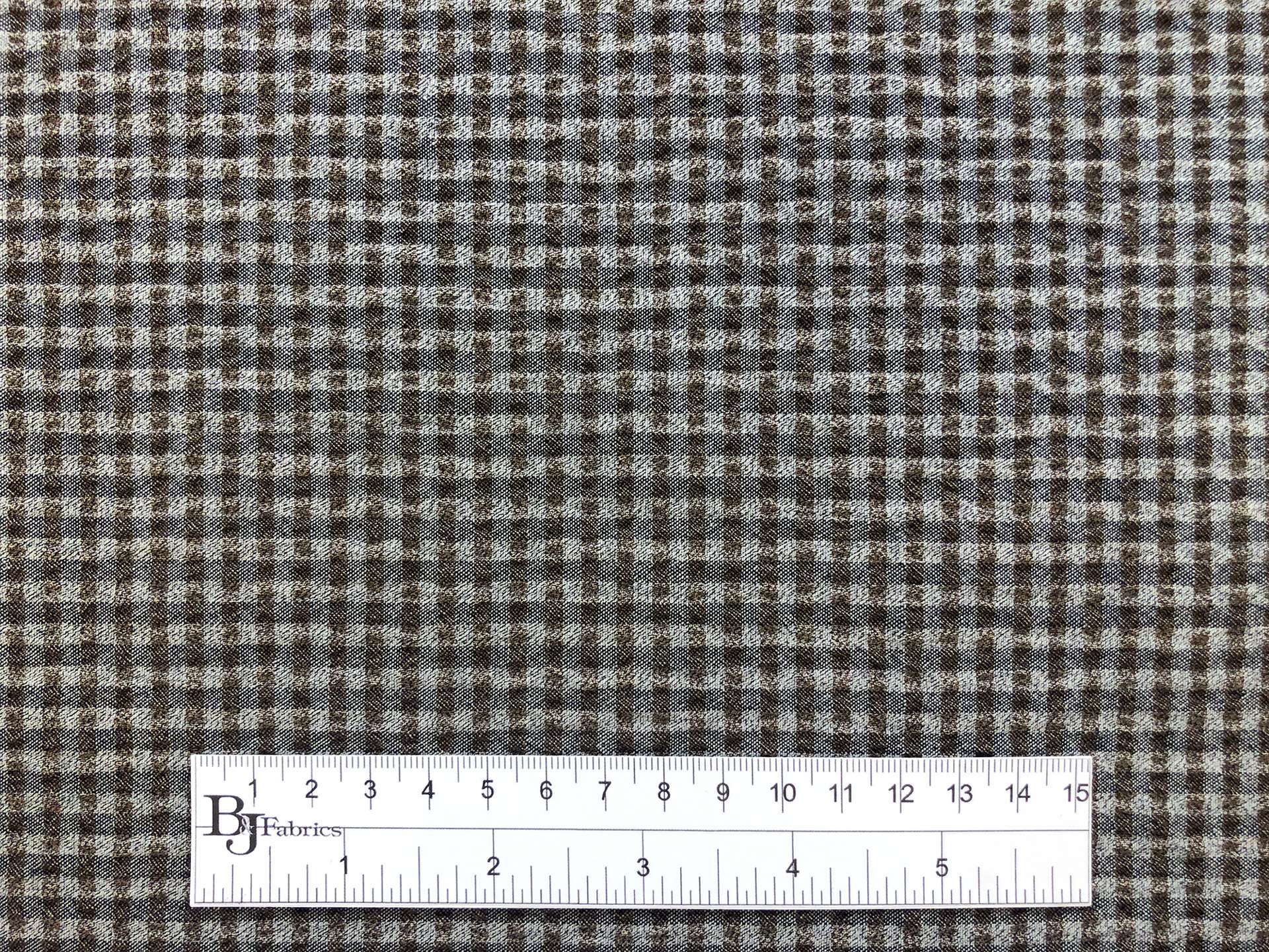 Italian Stretch Wool Seersucker Check in Brown Grey
