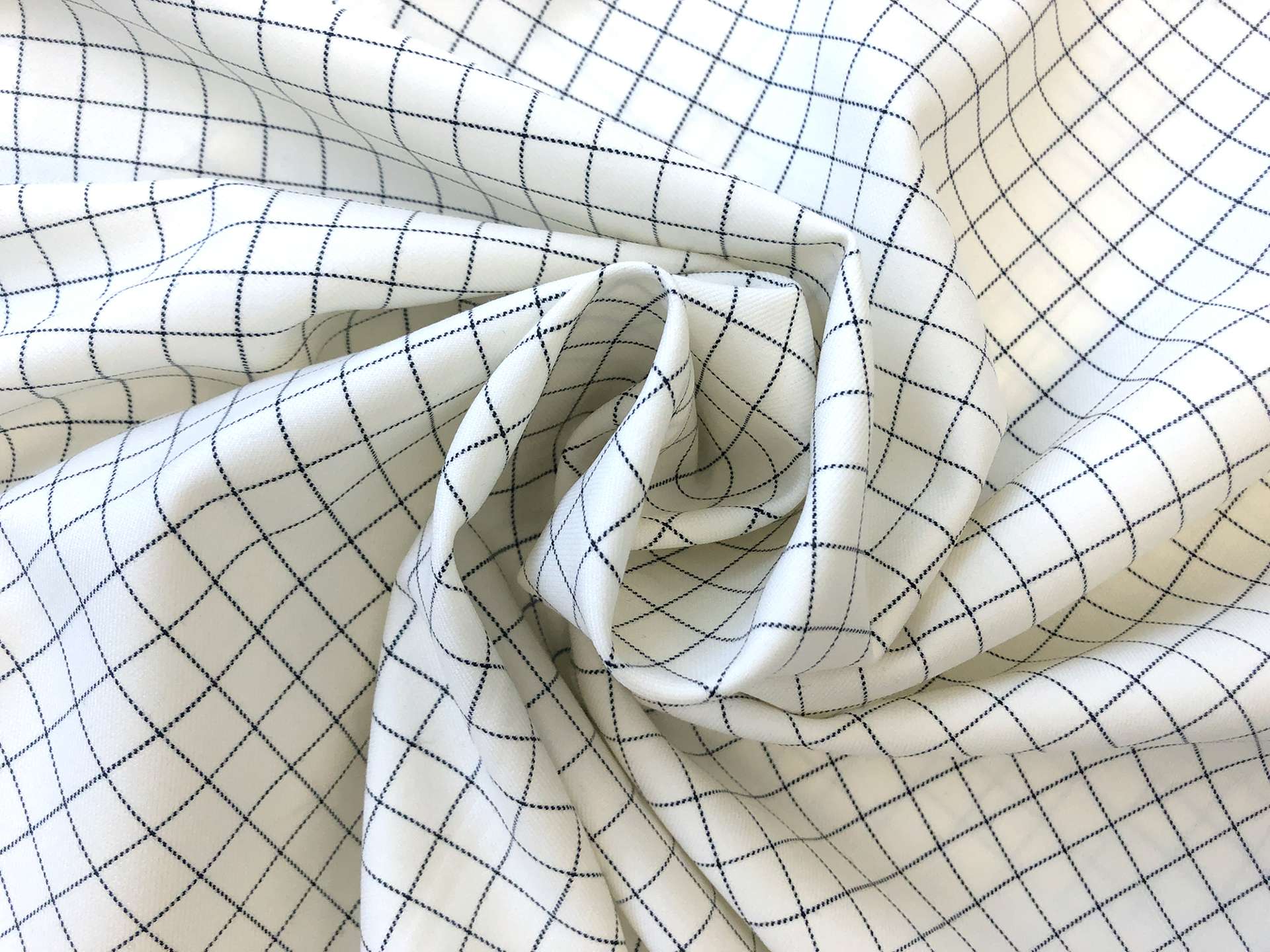 Stretch Wool Graph Check Suiting in Ivory