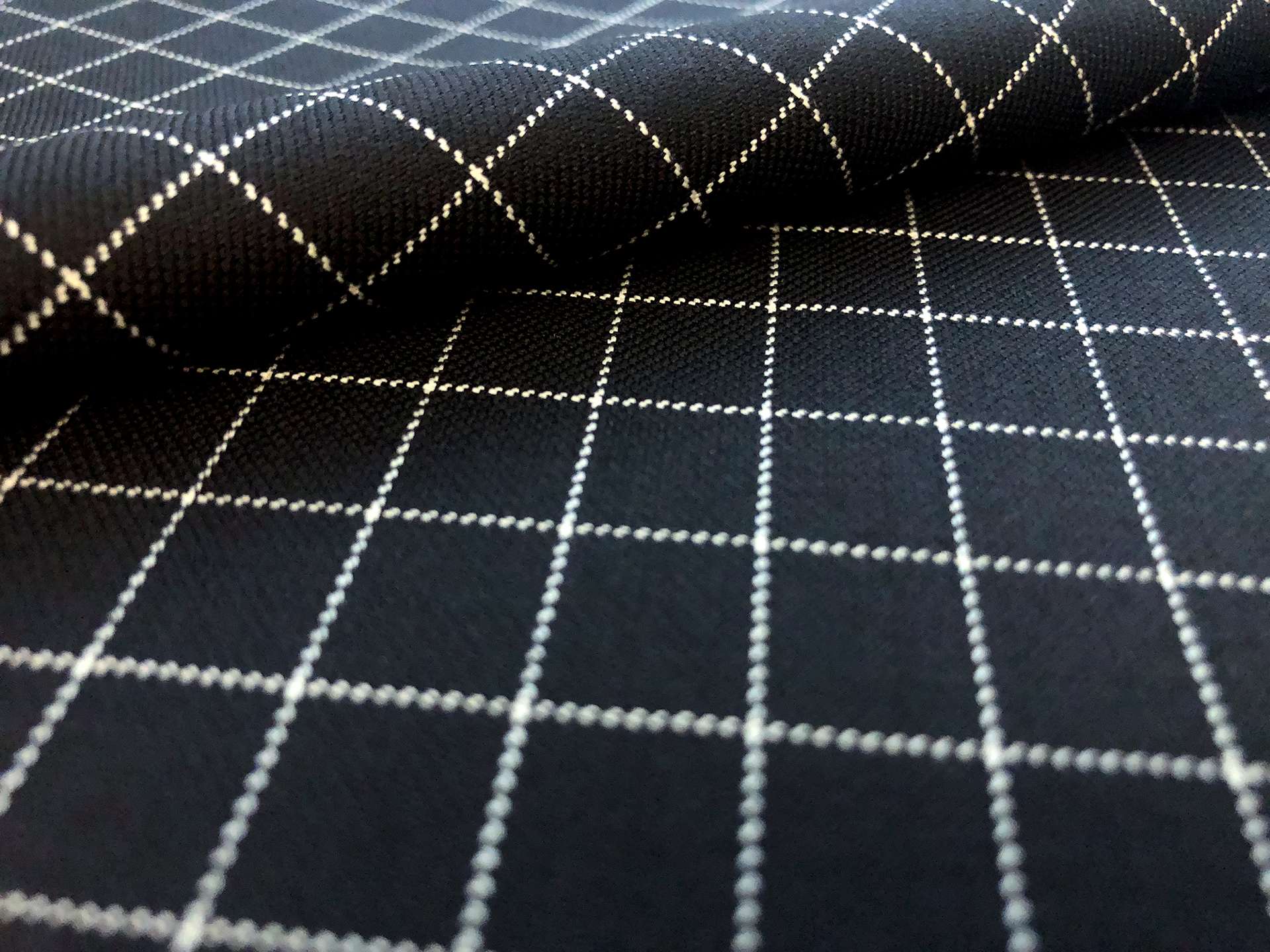 Stretch Wool Graph Check Suiting in Black