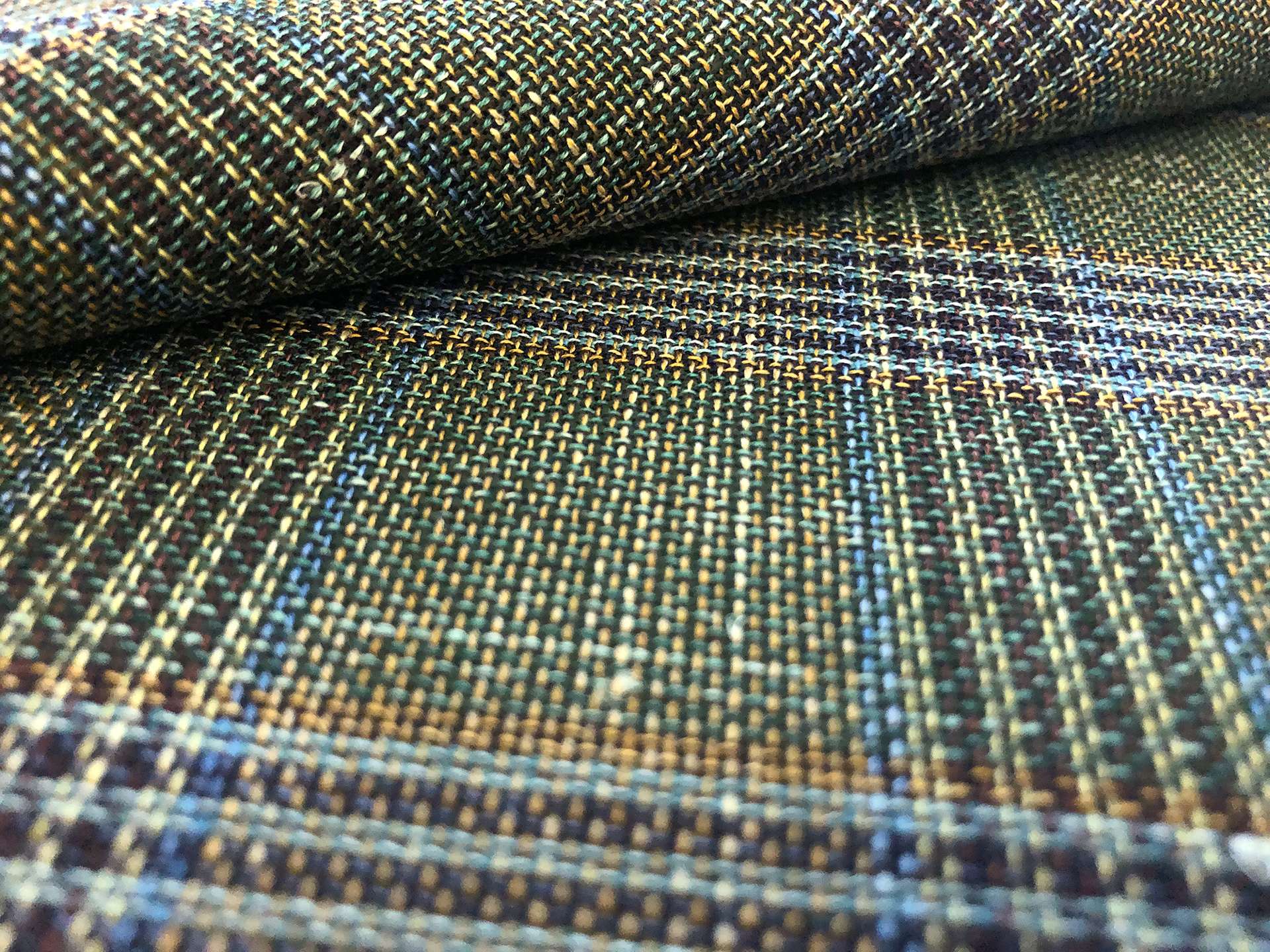 Wool, Silk & Linen Blend Tartan Plaid in Moss