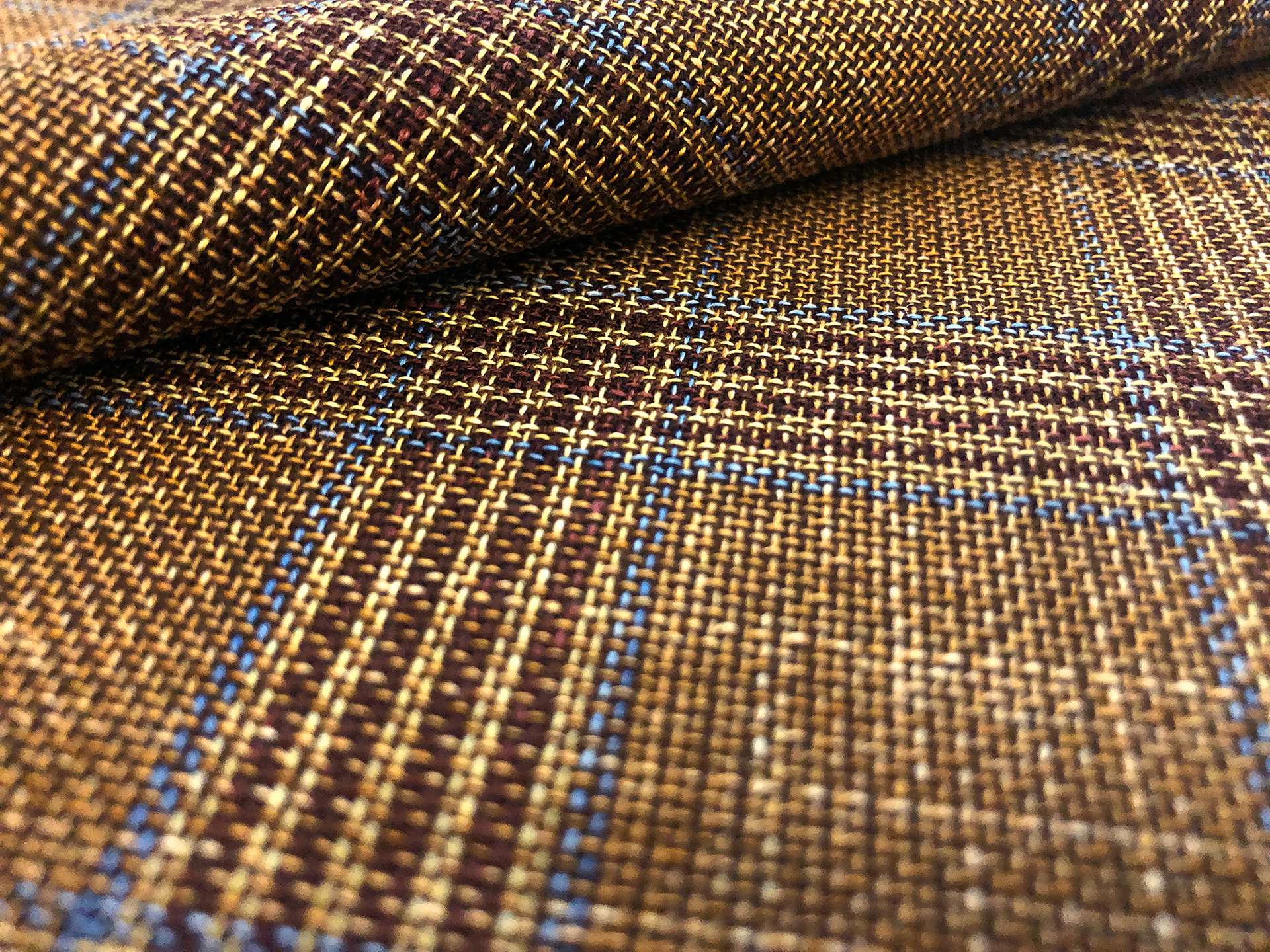 Italian Wool, Silk & Linen Blend Tartan Plaid in Cider 