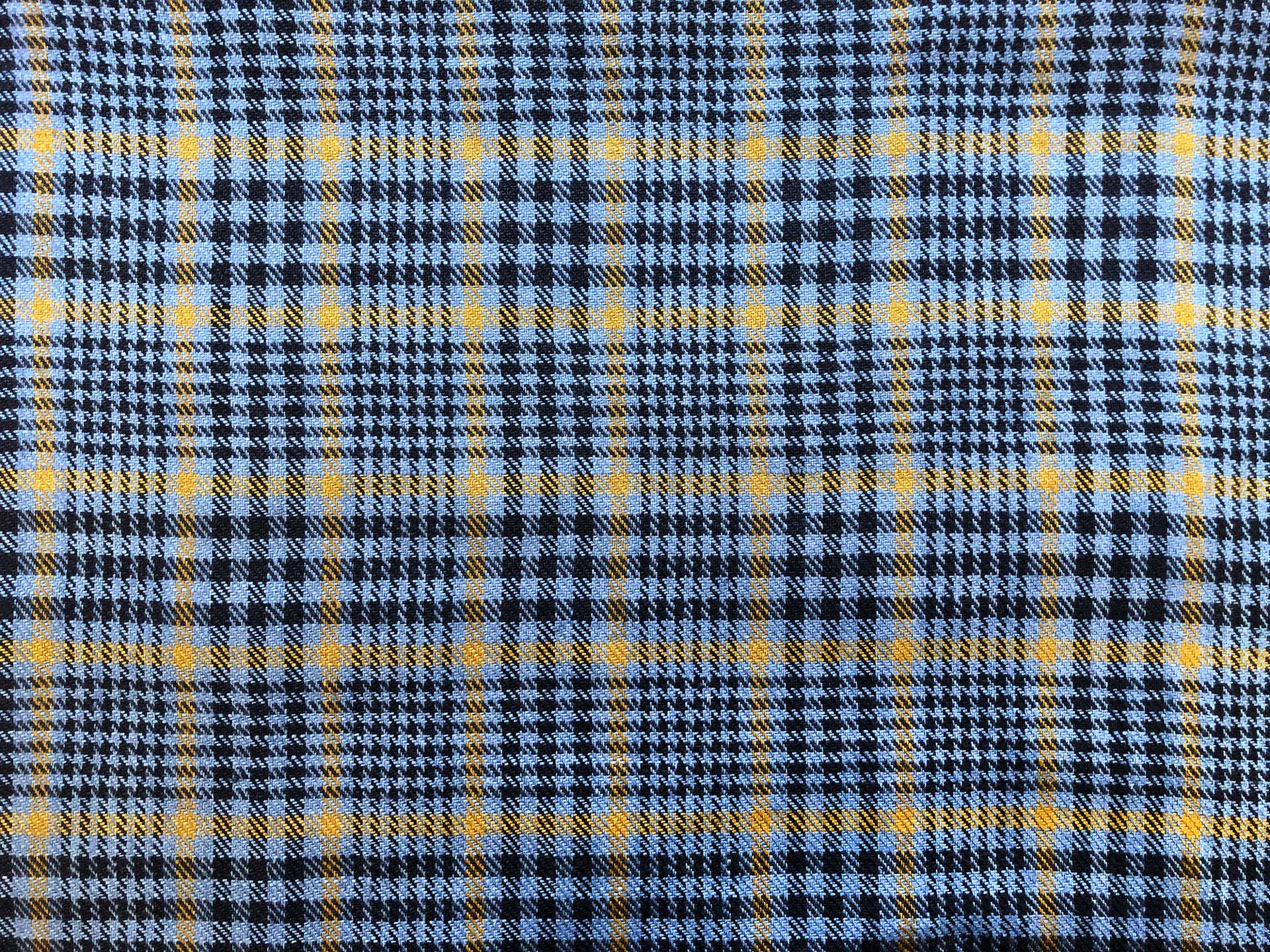 Irish Washed Linen Houndstooth Plaid  in Cornflower Blue Ochre